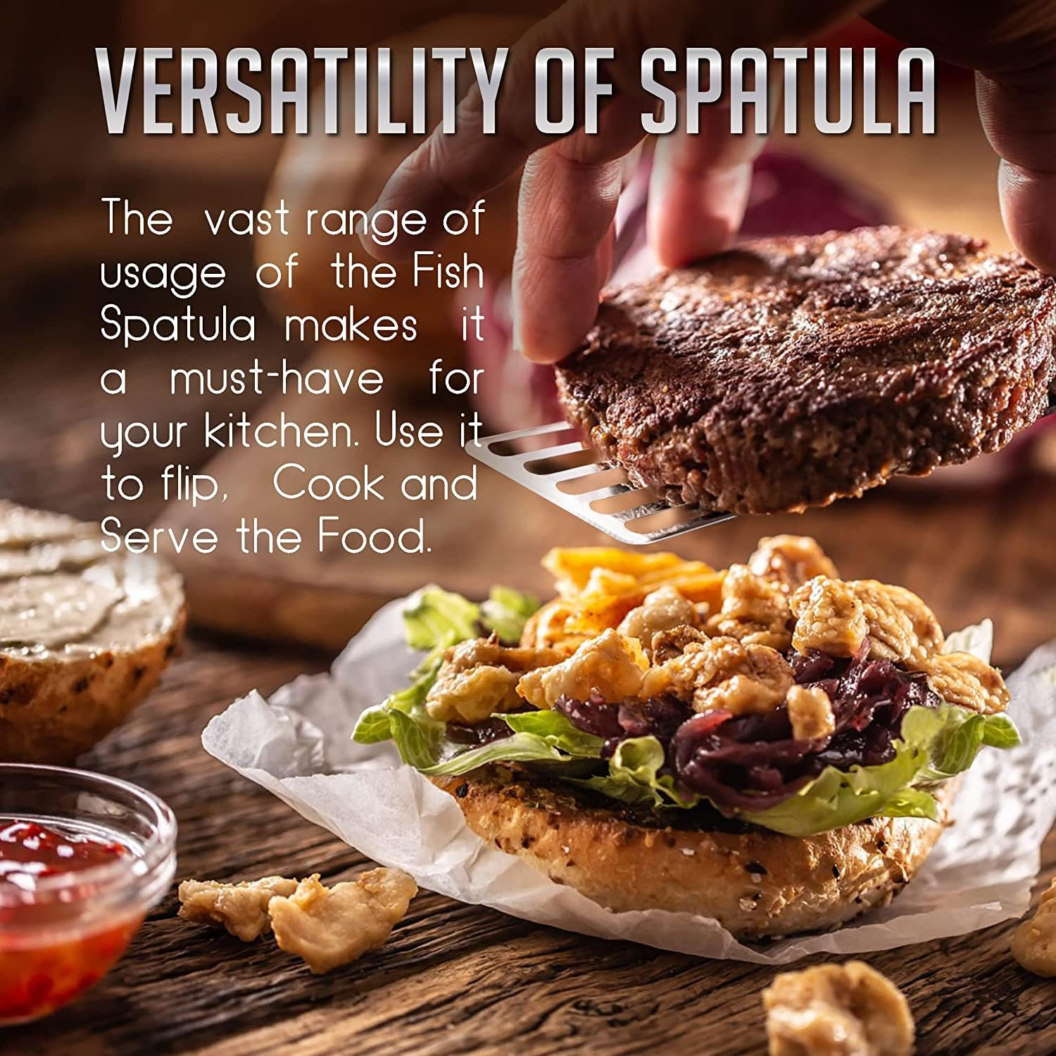 Fish Spatula with Curved Stainless Steel Blade Thin and Flexible Slotted Kitchen Turner Spatulas with Full Tang Handle Metal Flipper for Flipping Fish Egg Pancake 2X32X9CM Big Turner image number 1