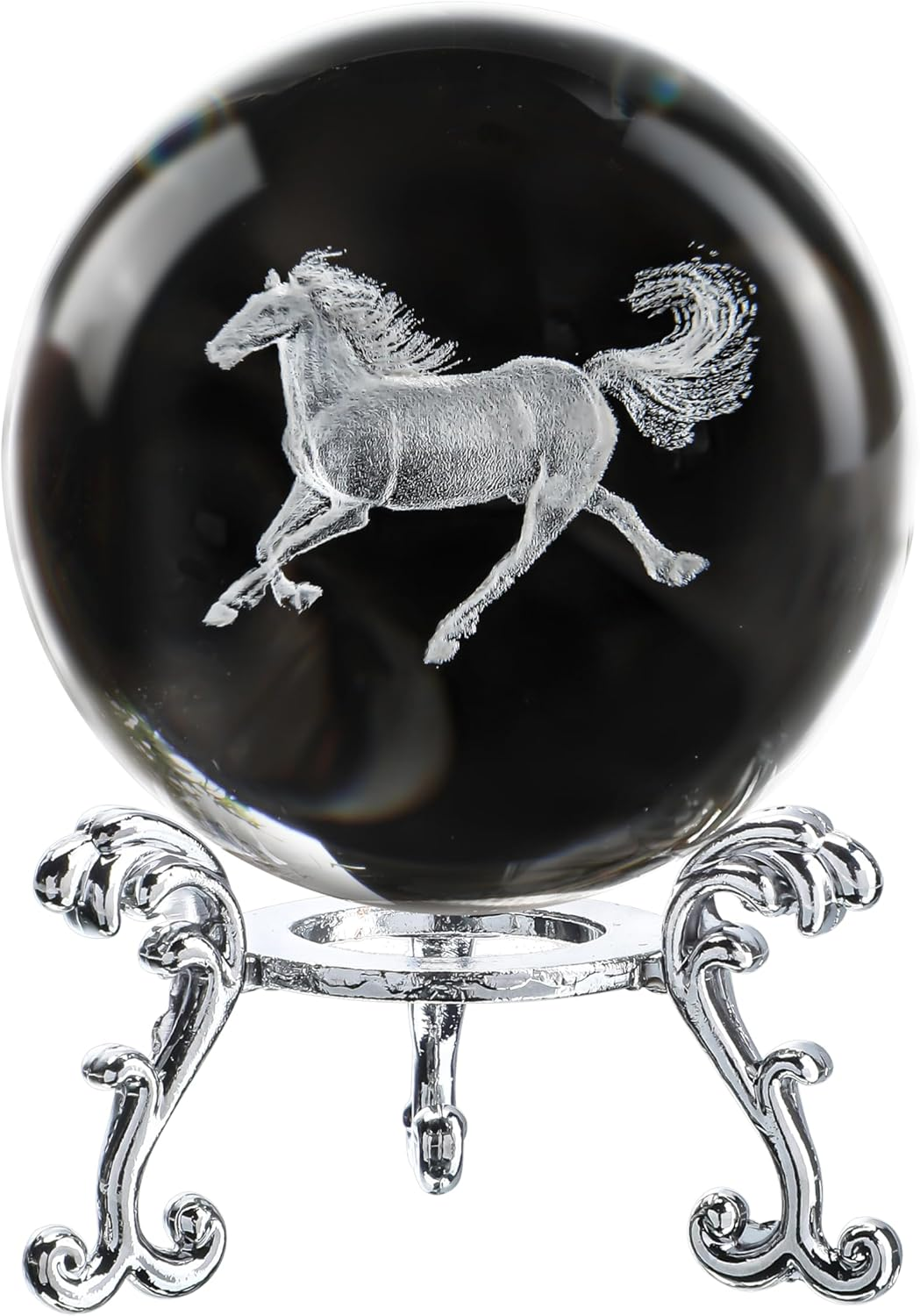 60Mm 3D Horse Crystal Ball Figurines with Stand Chinese Zodiac Glass Ball Feng Shui Sphere Home Table Decor image number 1