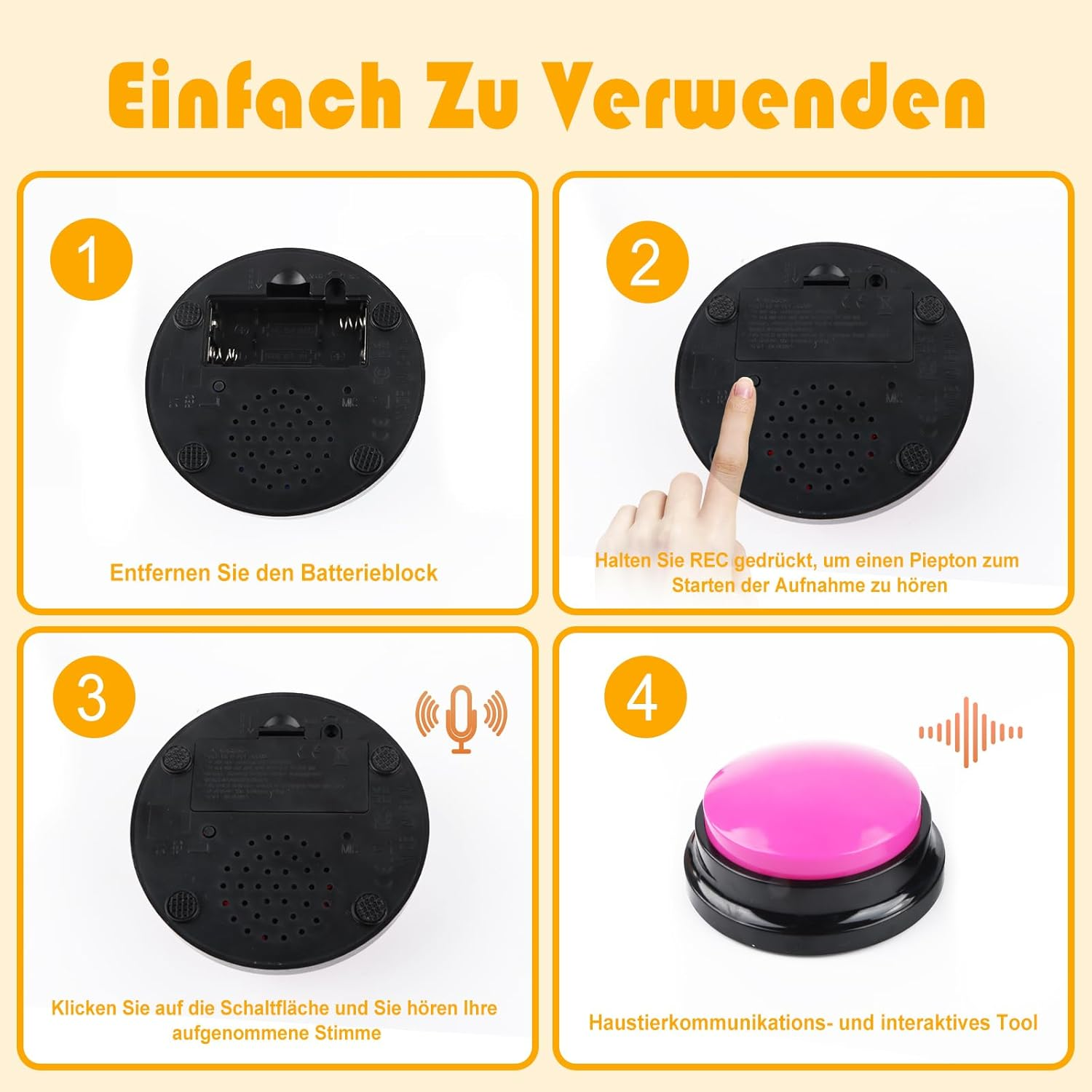 Buzzer with Recording Function, Pack of 4 Coloured Buzzers with Sound, Dog Buttons for Talking Buzzer Dog Recording Buttons for Dog Interaction Dog Buttons Intelligence Toy for Dogs image number 1