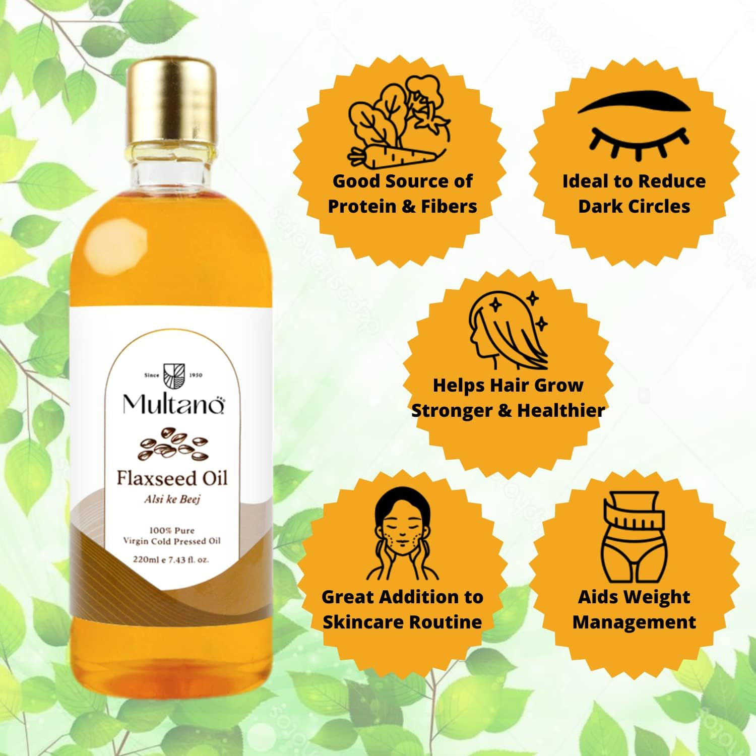 Multano Pro Pure Edible Cold Pressed Flaxseed Oil for Hair Growth & Skin Health | Alsi Ke Beej Ka Tel for Skin Care, Eyelash & Nails Care Oil (100ML)