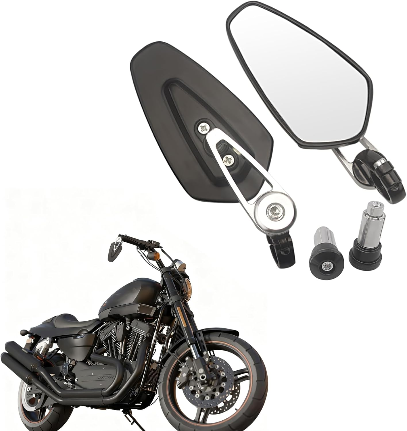 7/8" 22Mm Bar End Rear Mirrors Motorcycle Accessories Motorbike Scooters Rearview Mirror Side View Mirrors Moto for Cafe Racer Wide Angle Blind Spot Free Motorcycle Rearview Mirror