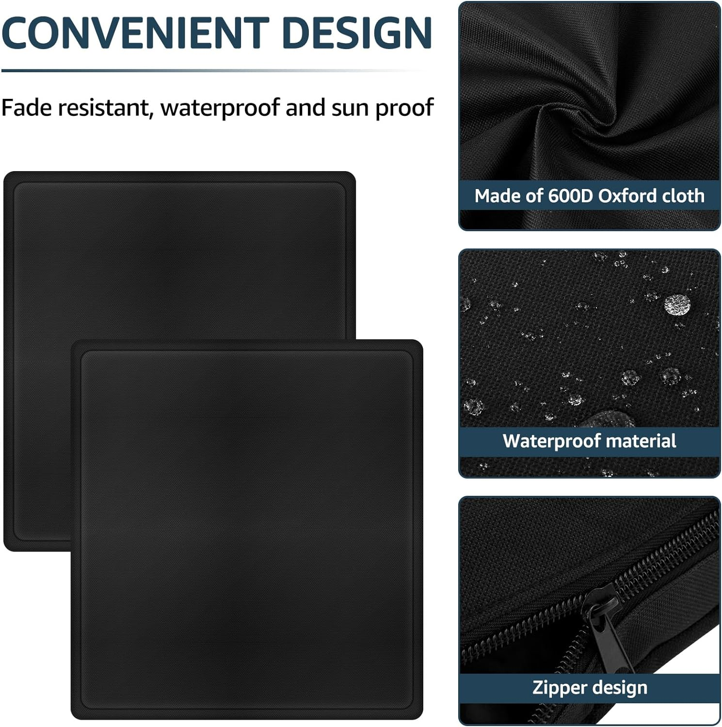 2Pcs Patio Seat Cushion Covers Waterproof Cushion Covers Patio Seat Cushion Slip Covers Cushion Slipcovers for Outdoor Furniture Patio Cushion Slipcovers with Zipper for Patio Garden Backyard (Black) image number 4