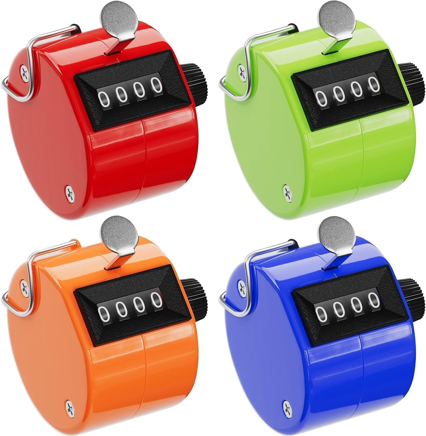 4 Pack Clicker Counter Handheld,Handheld Tally Counter 4 Digit Mechanical Palm Clicker Counter,Round Base Mechanical Palm Click Counter,Event Manual Counting Score with Metal Finger Ring