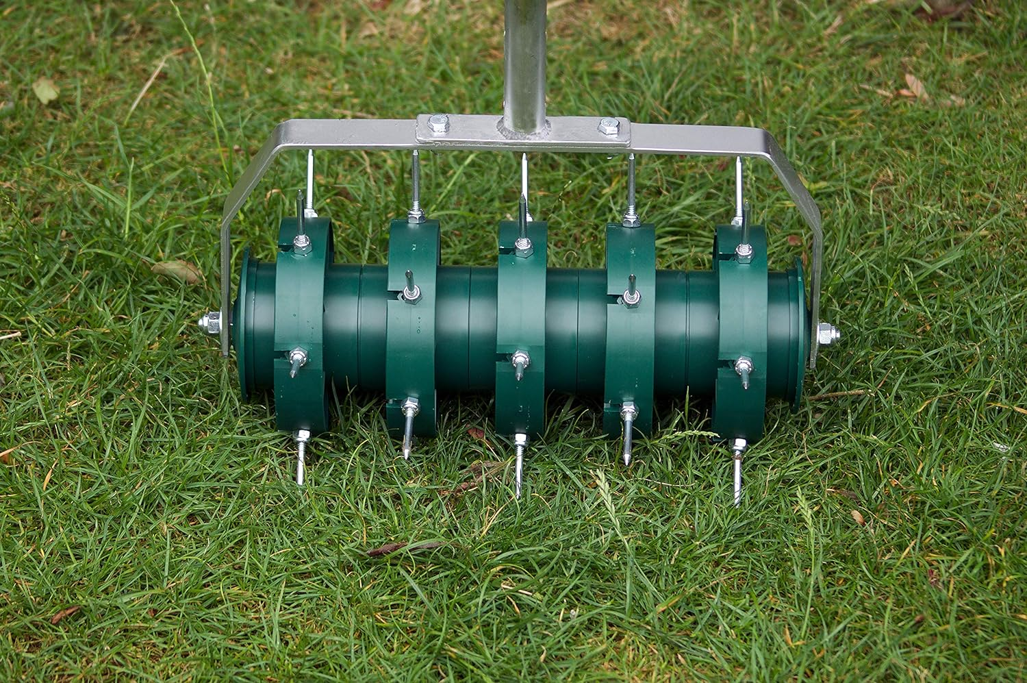 Greenkey Rolling Lawn Aerator, Manual 300Mm Spiked Roller, Green, Mixed Materials, Compact Style image number 2