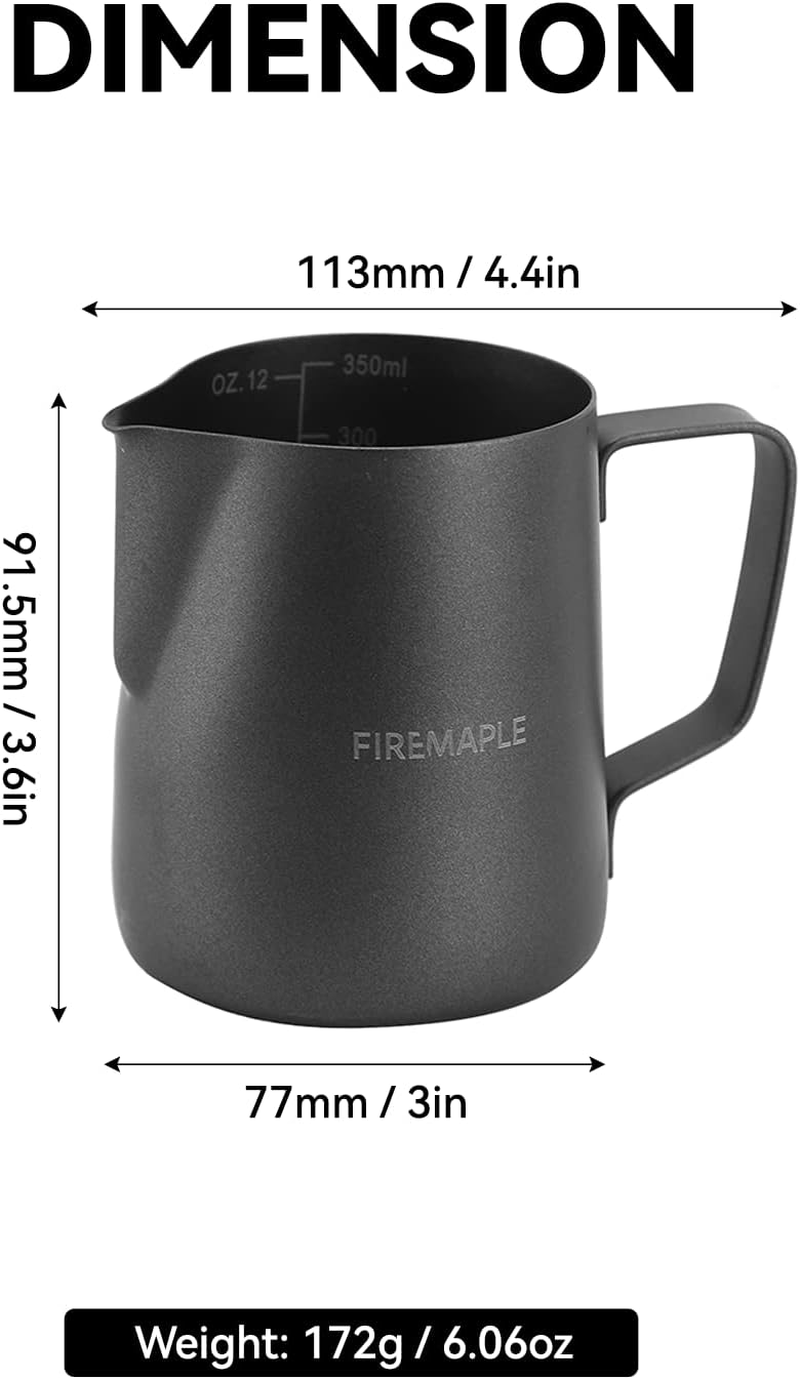 Firemaple Orca Milk Frothing Pitcher 12Oz, Black-Espresso Milk Steaming Pitcher Suitable for Coffee, Latte and Frothing Milk, Ideal for Camping, Travel, Office, Home image number 5