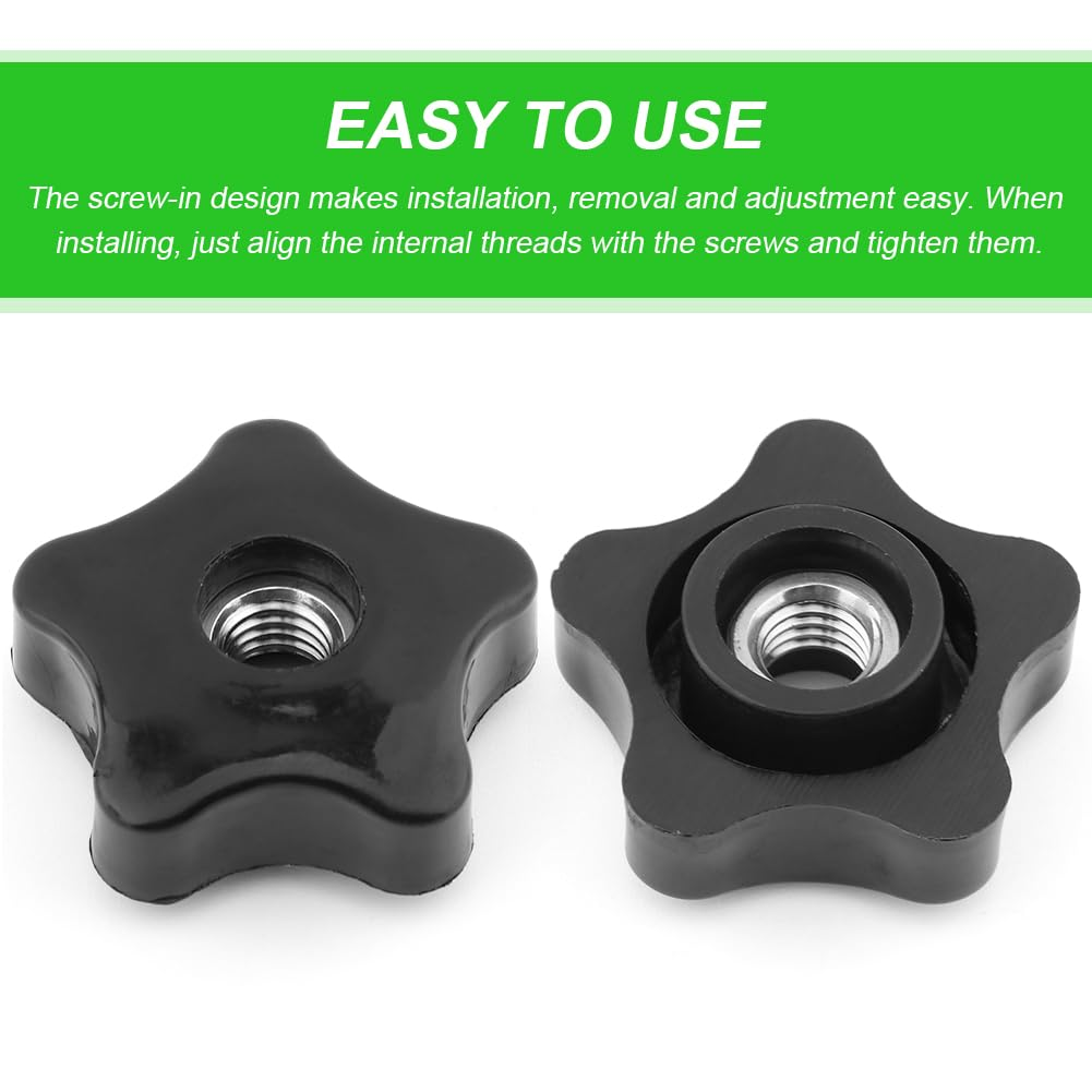 4PCS T-Track Knobs, 3/8 Inch 16 Through-Hole Knobs, Five-Star Thru Threaded Knob Nuts, Star Shape Knurled Clamping Nuts for Sawing Machine, Drilling Machine, Plastic Screw-On Type(Black)