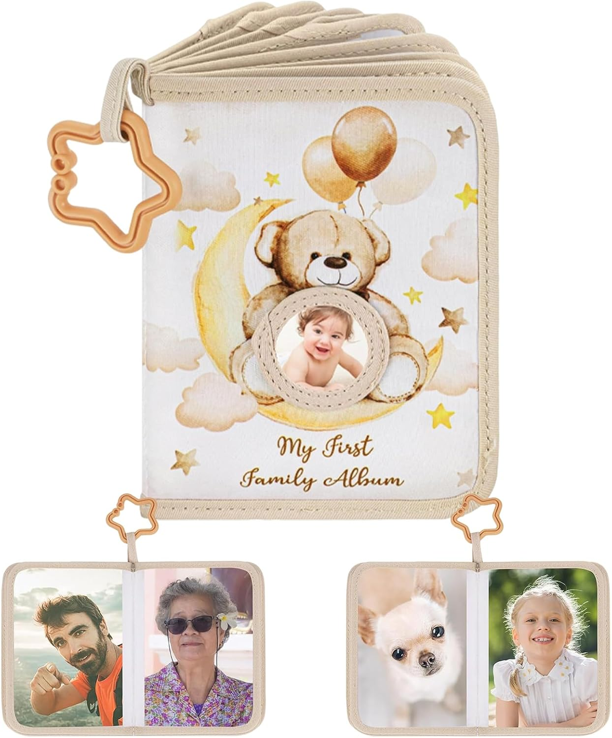 Toddler Family Photo Album - Toddler Family Album Soft Cloth - Memory Book Holds 17 Pictures Bear-Themed for Mother Father Siblings Girls Boys Sisters image number 2