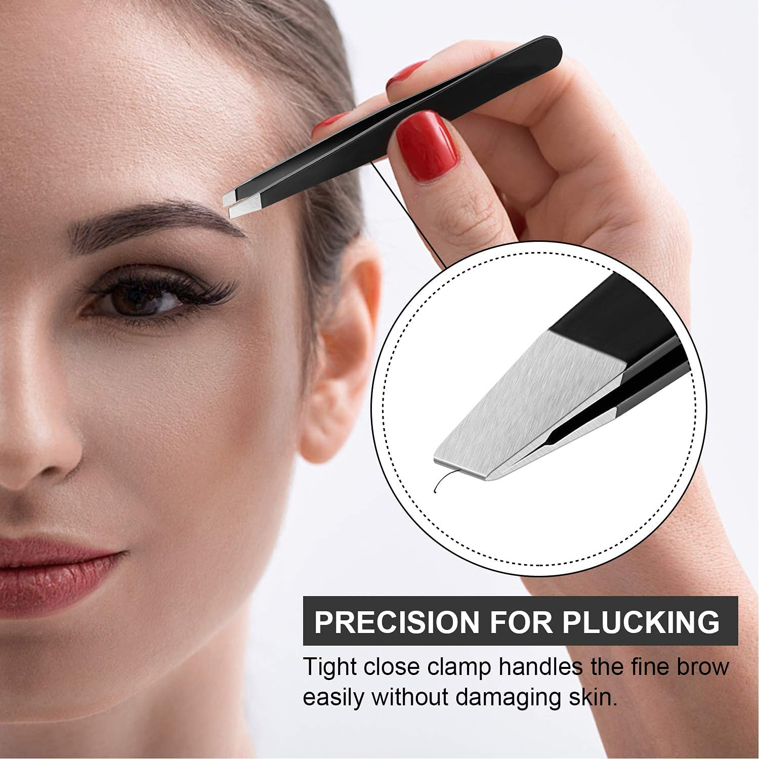 Eyebrow Tweezers Set - 4 Piece Stainless Steel Professional Tweezers for Eyebrows Facial Hair & Ingrown Hair Removal Splinter & Tick Remover False Eyelashes Tools for Men and Women (Black) - Black image number 5