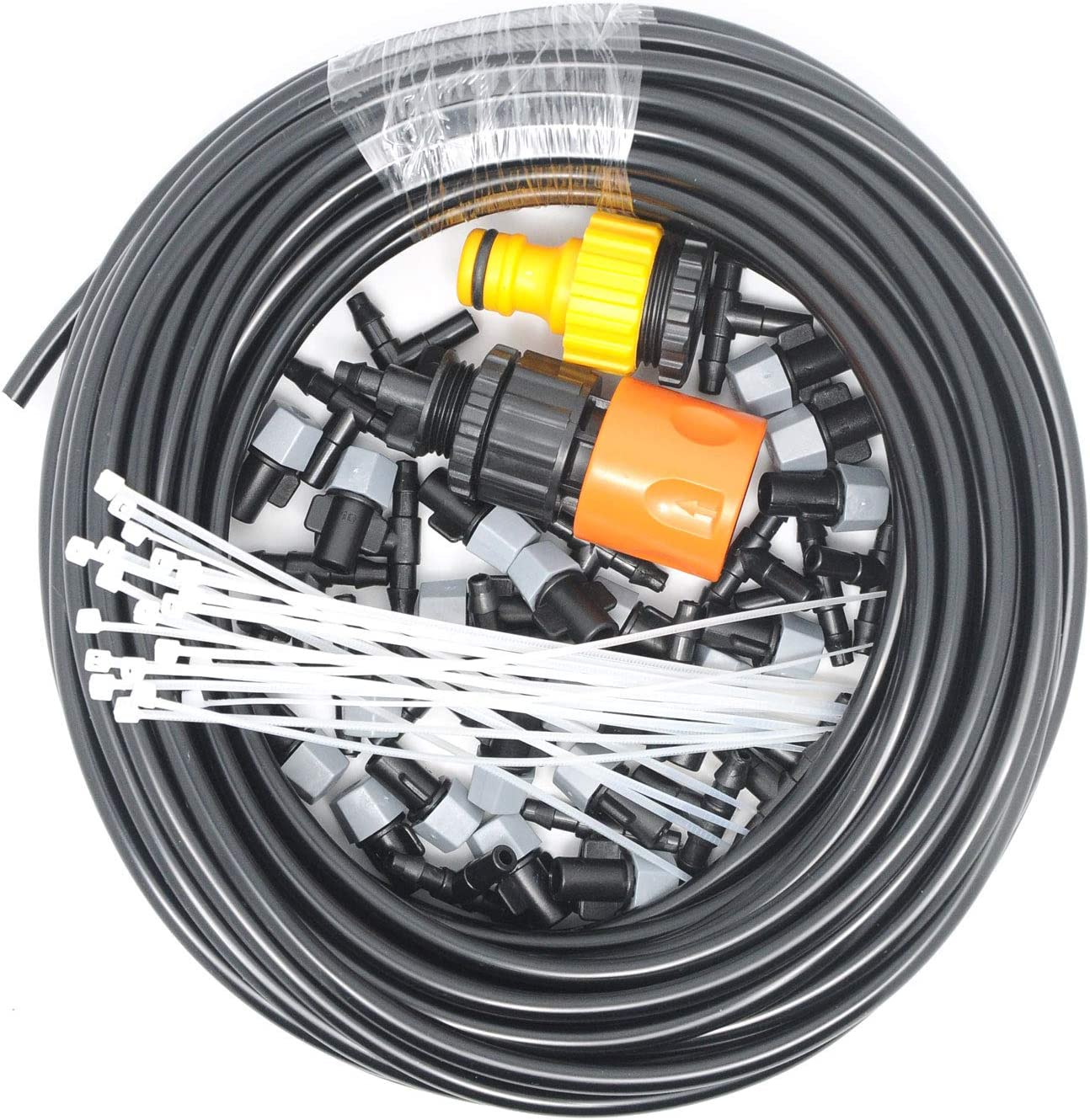 2RZ Misting Cooling System Kit, Irrigation System 82FT(25M) Misting Line DIY Outdoor +25 Plastic Mist Nozzle for Lawn Patio Garden Greenhouse