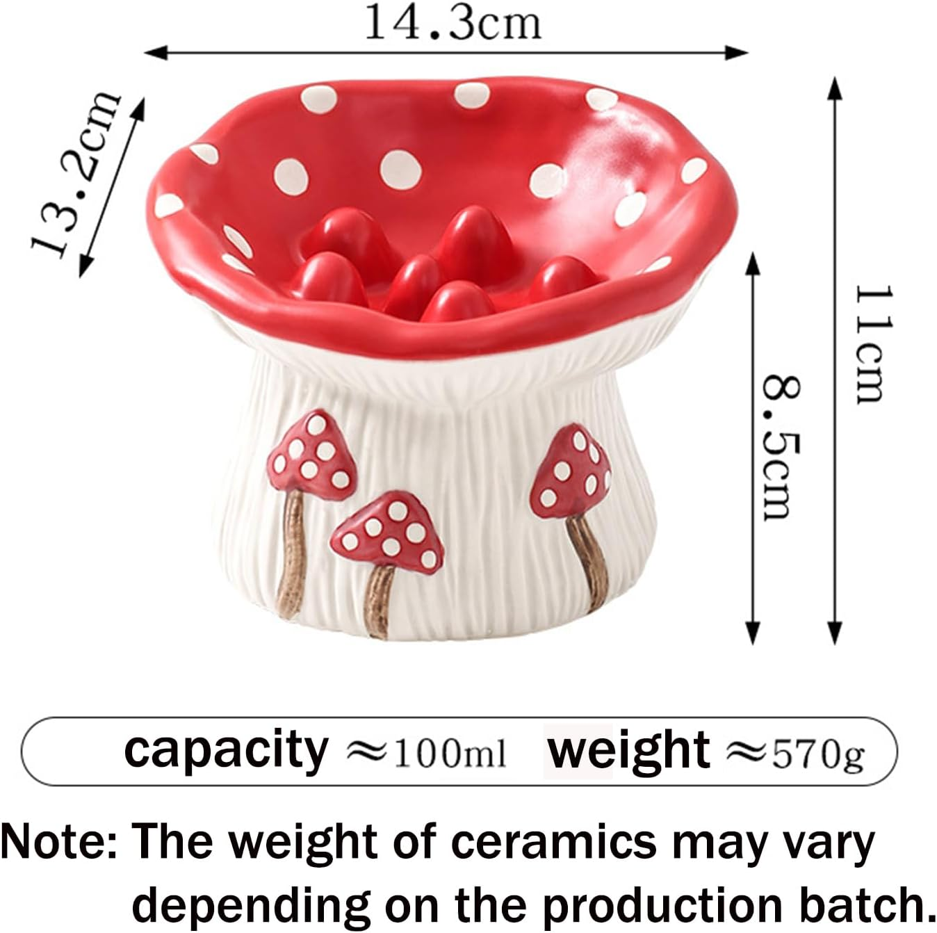 Ceramic Cat Slow Feeder, Cute Mushroom Shape Elevated Food Bowl, Shallow Raised Cat Dish, anti Vomiting Whisker Fatigue Bowls image number 1