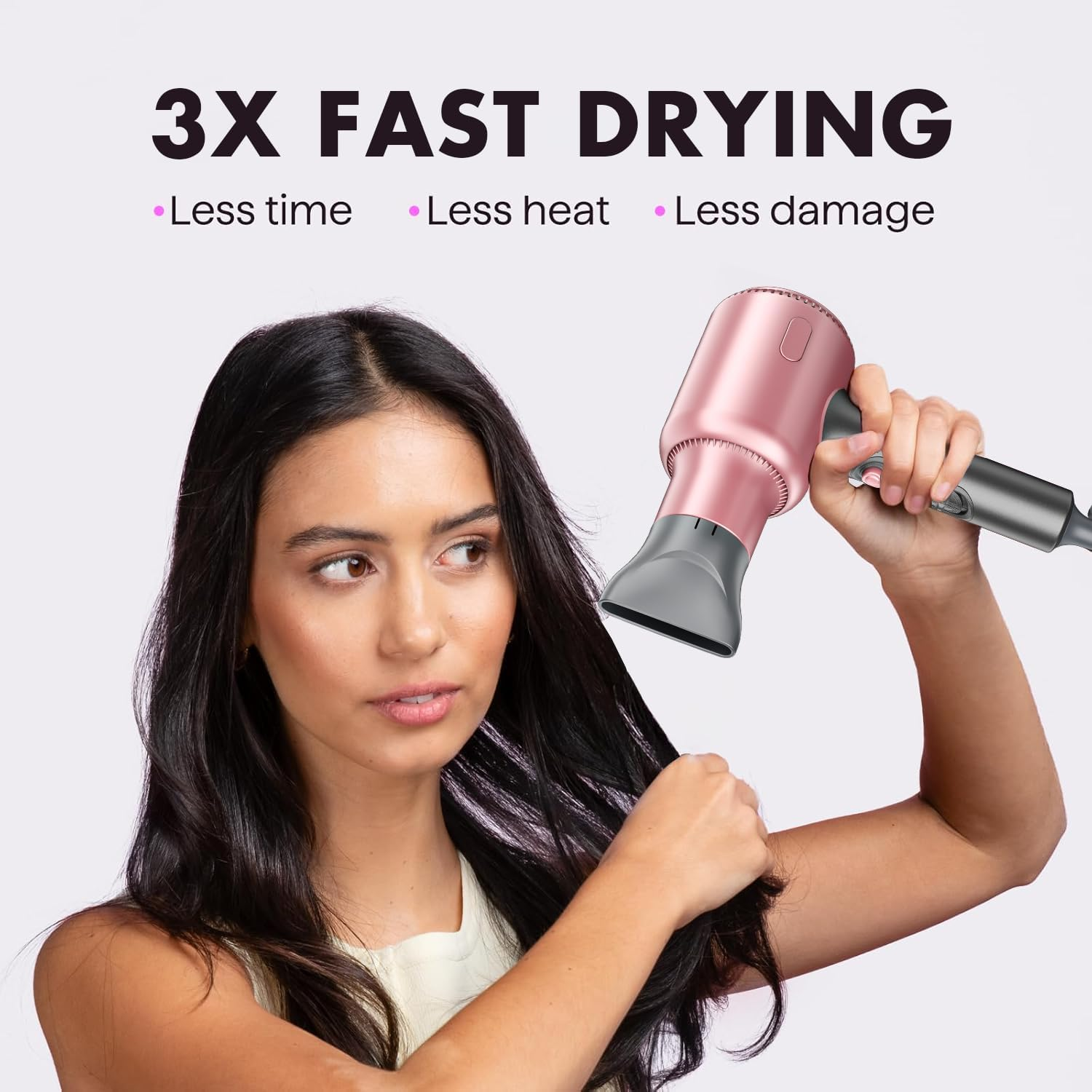 NEWSEE 2400W Professional Hair Dryer, AU Plug Blown Away Ionic Hair Dryer for Curly Hair with Diffuser, Powerful Fast Drying Blow Dryer, Heat Hot and Cold Wind Constant Temperature Hair Care, 3 Attachments for All Hair Types, Light and Quiet, Rose Gold image number 2