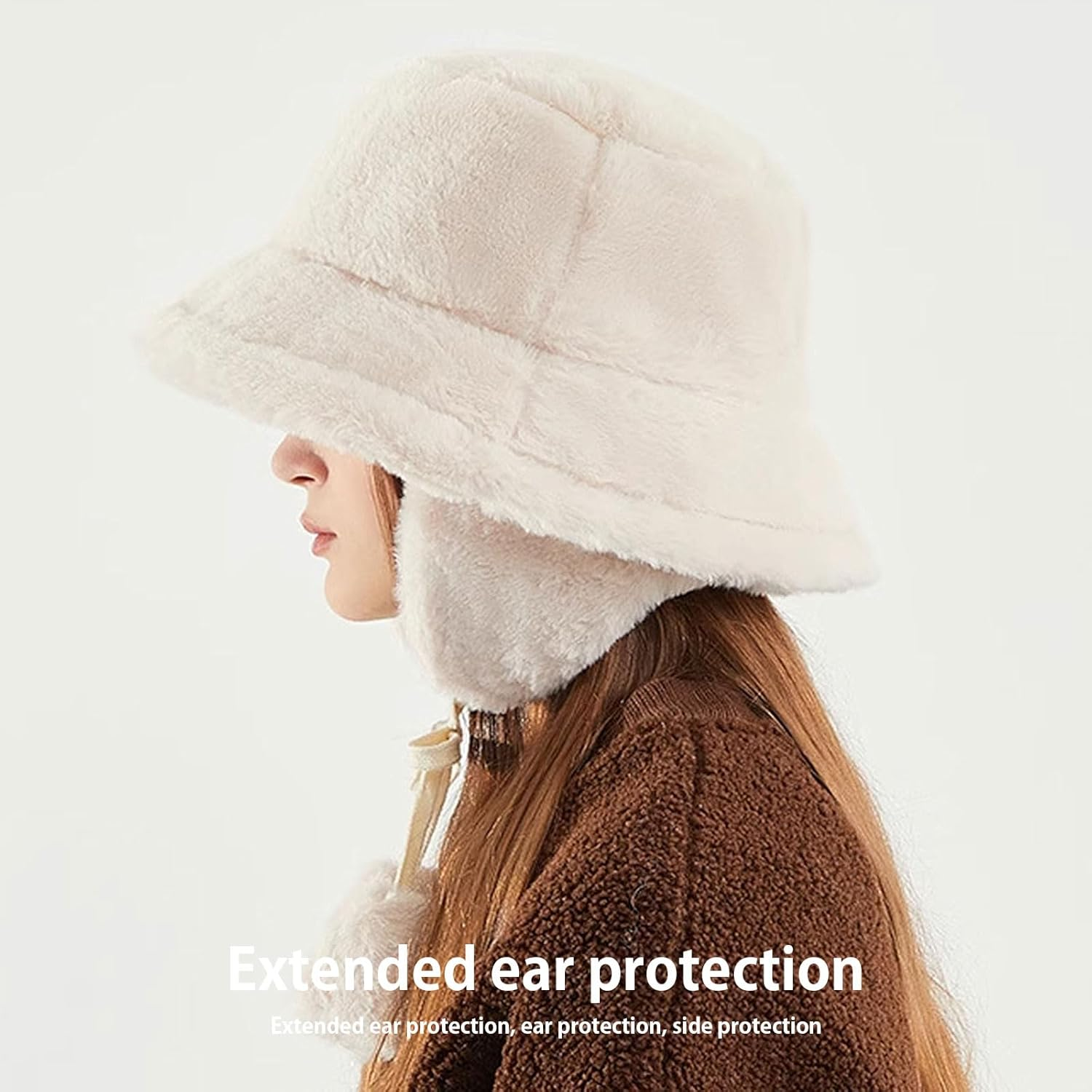 Bucket Hat with Earmuffs for Winter Women'S Warm Fluffy and Warm Makes Face Look Smaller Soft Winter Fleece Foldable Hat Cute Stylish for Bicycles School Walking One Size image number 2