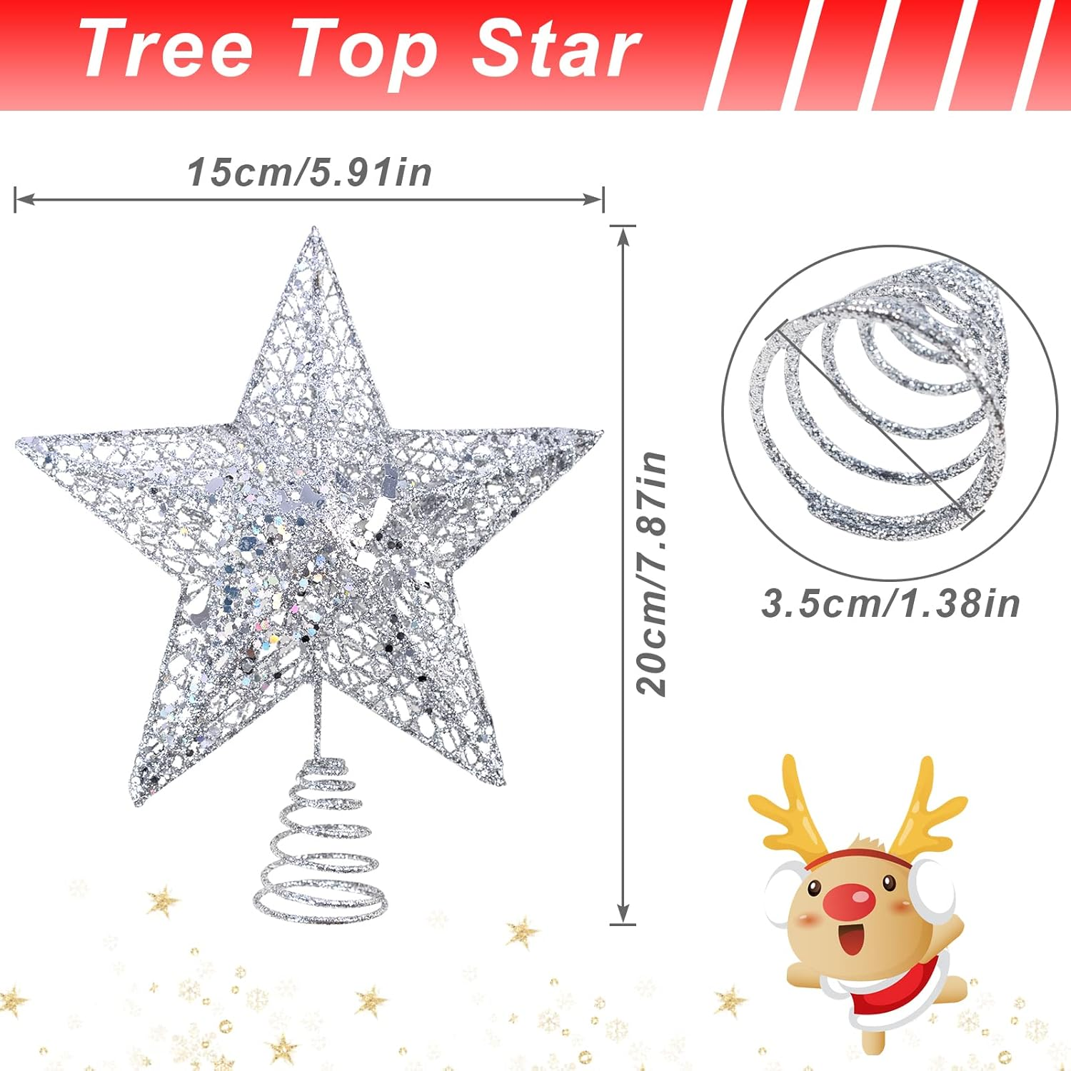 Silver Star Christmas Tree Topper Star for Christmas Tree Metal Xmas Tree Topper for Christmas Decorations Ornaments H 20Cm/8Inch W 15Cm/6Inch - Purple image number 7
