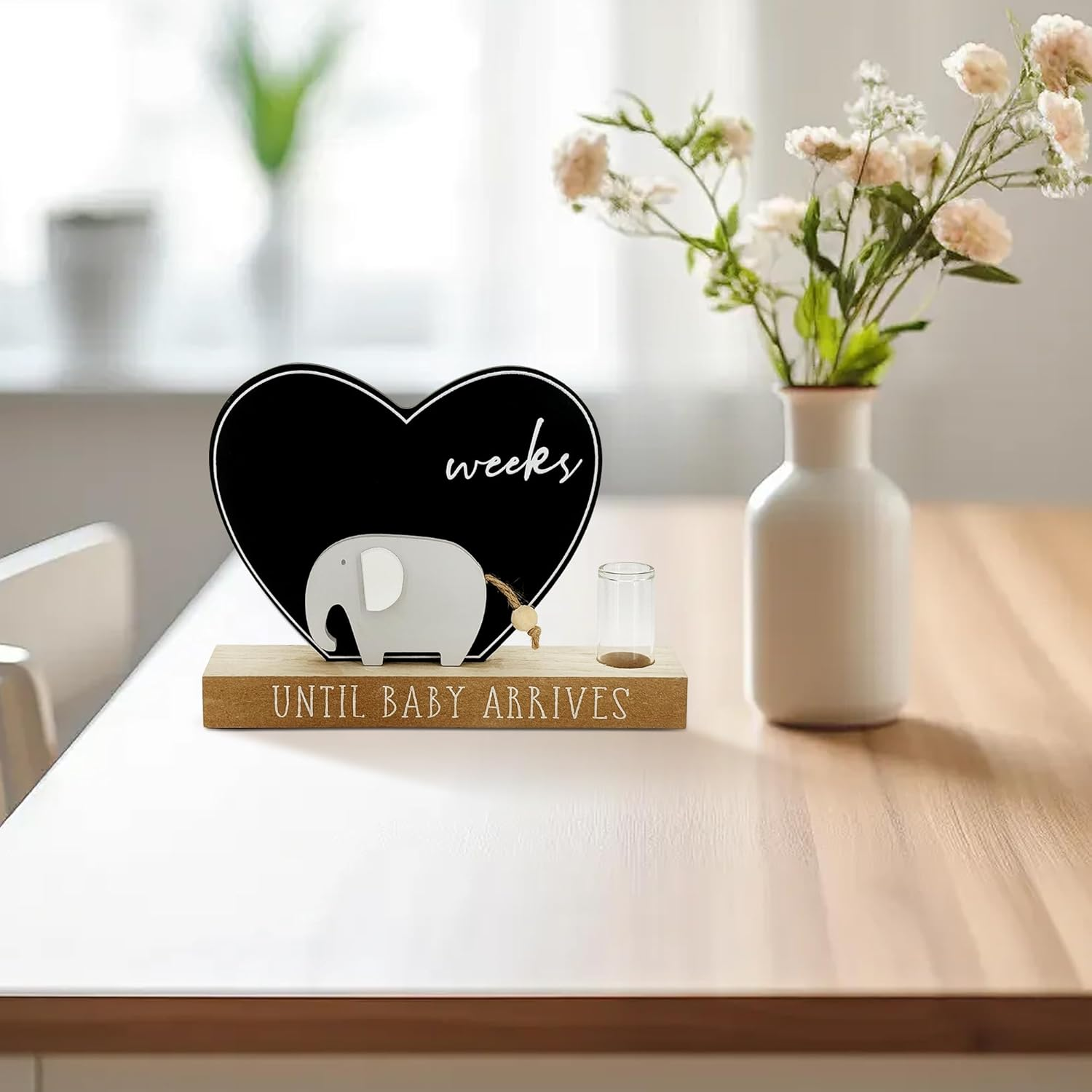 Pregnancy Baby Countdown Decor with Elephant & Chalkboard - Wooden Pregnancy Gifts, Pregnant Nursery Gift with Oil Diffuser image number 6