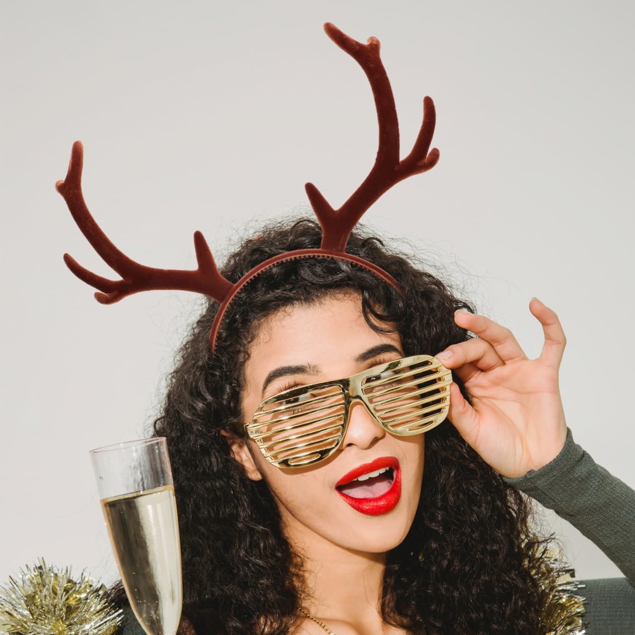 Healvian Reindeer Antlers Headband Elk Horns Deer Antlers Headband Carnival Headdress Elk Headgear Headpiece for Fancy Dress Cosplay Costumes Carnival Halloween Christmas Party image number 1