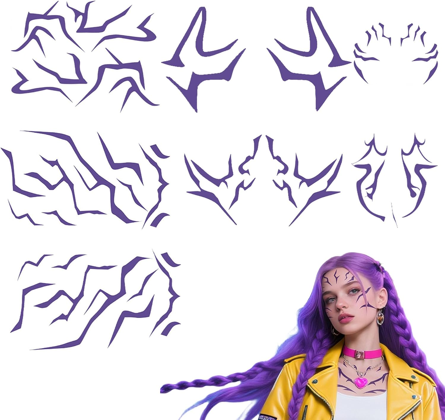 Temporary Tattoos, 8PCS Demonn Hunterrs Rumii Tattoos, Purple Tattoos for Women Men, Cosplay Tattoos Stickers, Waterproof Demonn Hunterrs Stickers Cosplay Halloween Party Costume Accessory