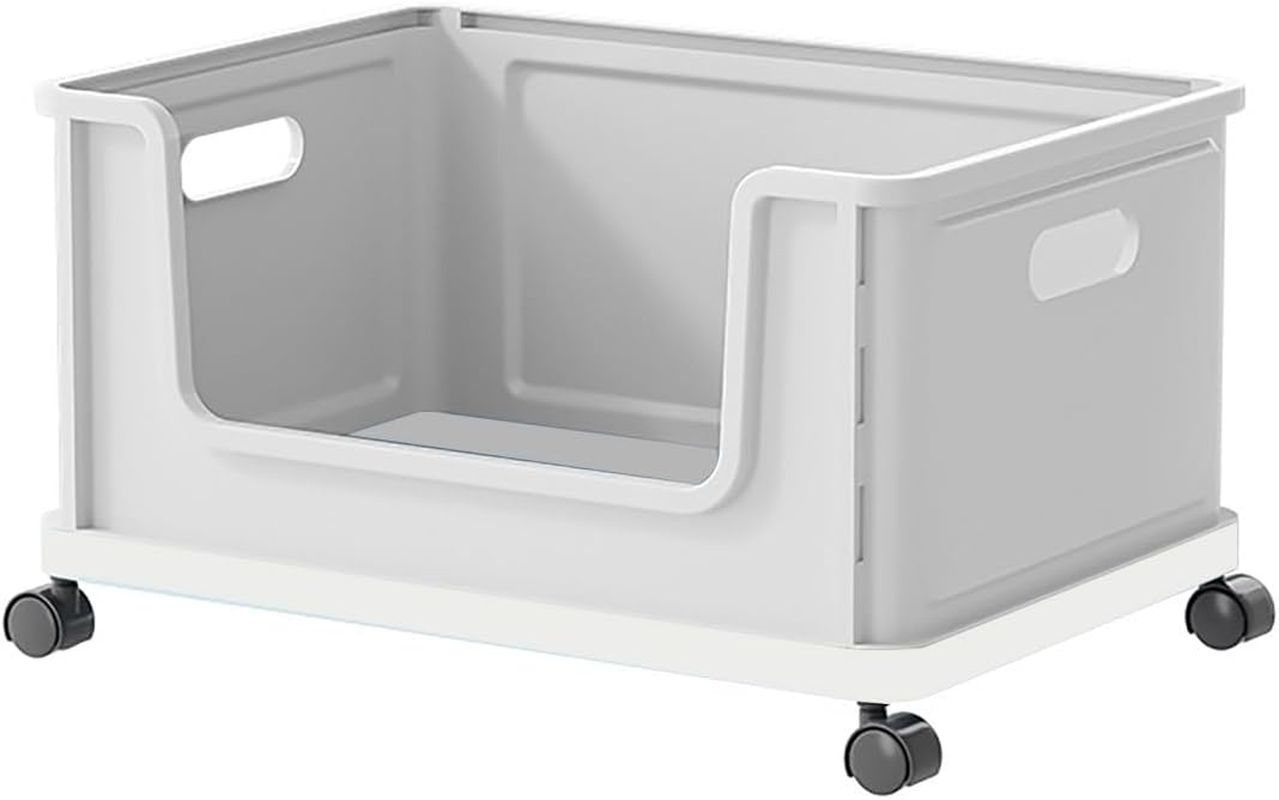 AIMALL Stackable under Desk Book Cart with Wheels, Durable PP Book Storage Box, 18.5X13X10.8 Inches, Smooth Rolling Mobile Book Basket for Classroom and Office Use