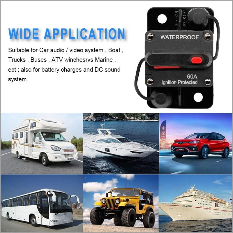 BEANPRECOY Circuit Breaker with Manual Reset 12V-48V DC Waterproof Audio Inline Fuse Holder Inverter for Car, Motor, Marine Boat, Solar Power image number 3