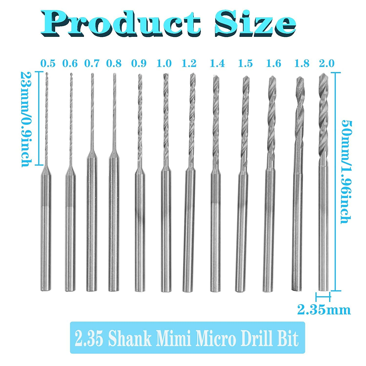 12Pcs Mini Twist Drill Bit Set, Micro Engraving Drill Bits, HSS 2.35Mm Shank Titanium Coated 0.5Mm to 2.0Mm Tiny Drill Bit Hole Drilling Tool for DIY Resin Jewelry Amber Beads image number 5