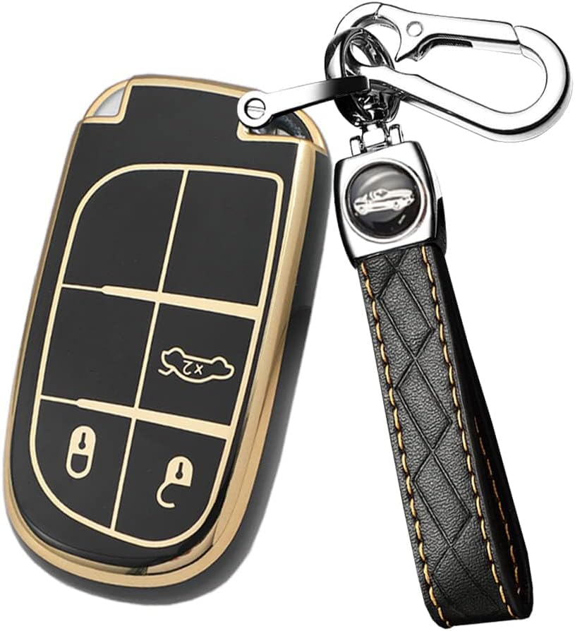 Ontto Car Key Fob Cover Fit for Chrysler 300 C Jeep Grand Cherokee Compass Renegade Dodge Dart Charger Key Case TPU Key Holder Keyring Key Shell Keychain Protective Accessories 3 Buttons Red