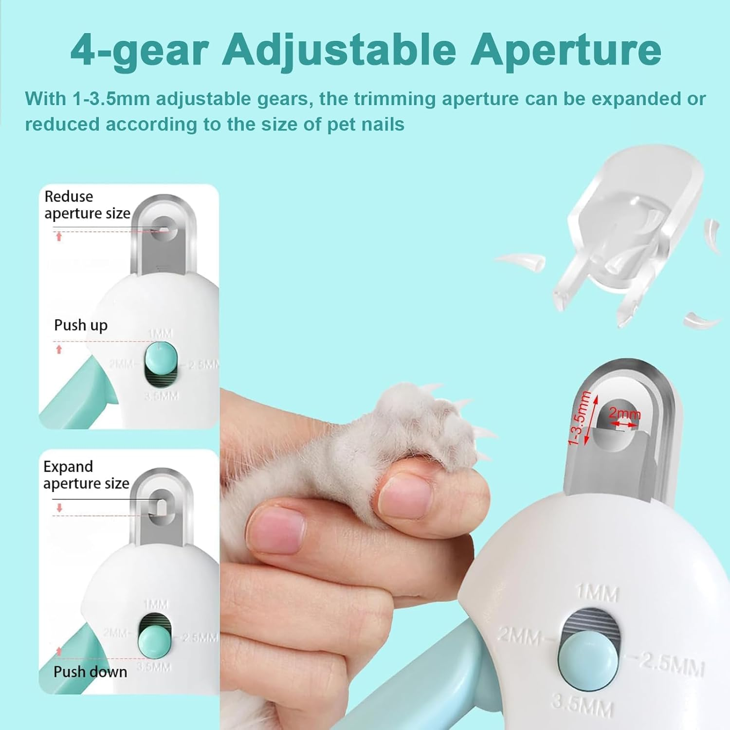 Tuoyi Cat Nail Clipper with Adjustable Aperture, Small Dog Nail Trimmer with 4 Gears & Nail File for Dogs and Cats，Prevent Pet Nails from Cracking