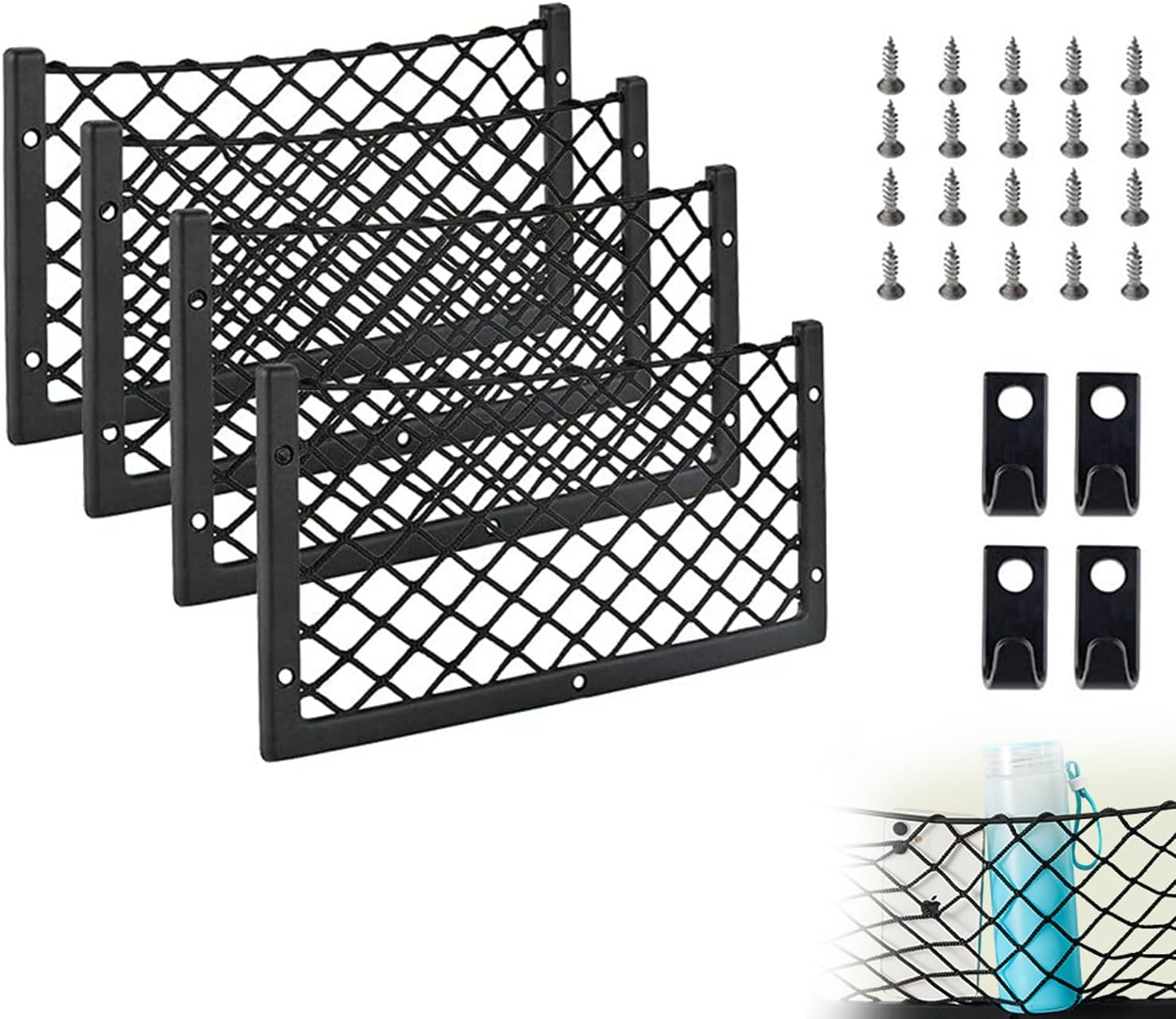 WEZCHUGHAOL Car Campervan Storage Nets 4Pcs, Elastic Mesh Organizer with Durable Plastic Frame &ndash; Fits RV Motorhome Boat Van Truck Accessories (Black) image number 6