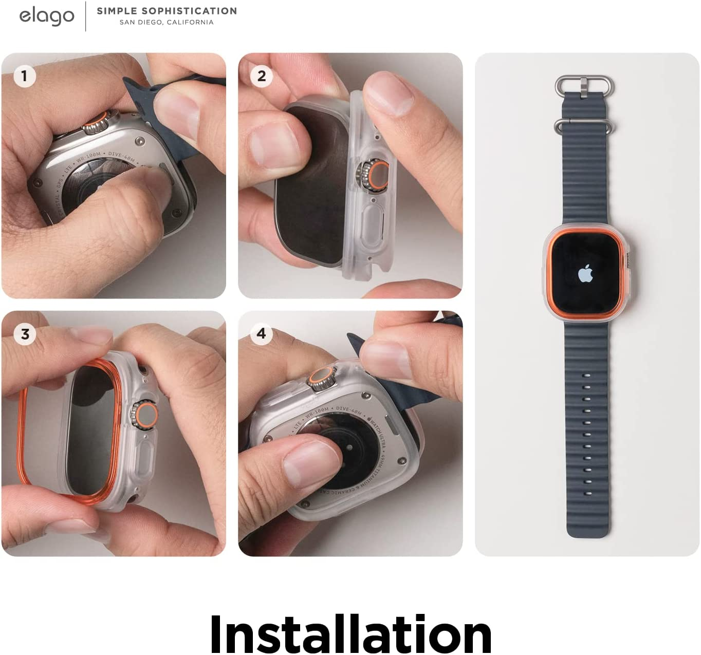 Elago Duo Case Compatible with Apple Watch Ultra 3/2/1, Full Protection (Hard PC + TPU Material), Full Access to Screen, Two Pcs Included. Strap Not Included (TPU: Black/Pc: Orange, Black) image number 6