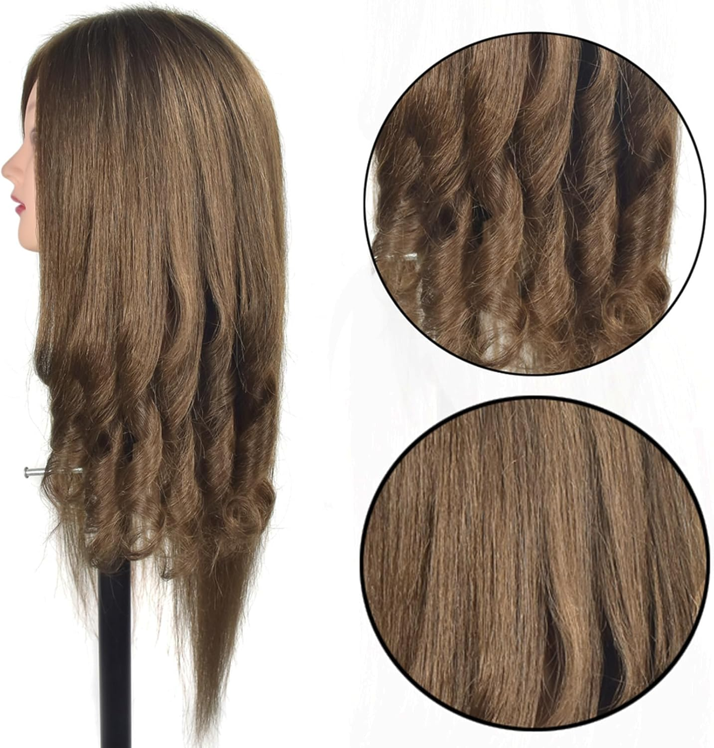 Mannequin Head 20"-22" Female 80% Human Hair Hairdresser Cosmetology Mannequin Manikin Training Head Hair Doll Head with Table Clamp Holder image number 2