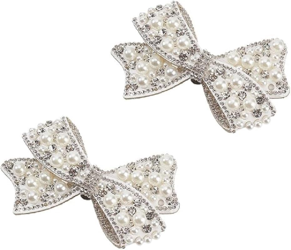 1 Pair Pearl Bow Shoe Clips Wedding Bow Shoe Buckles Bridal Removable Shoe Clips Bowknot Shoe Buckle Clothing Hair Decorations for Women Party Heels Flats Pumps Craft (White, One Size) image number 3