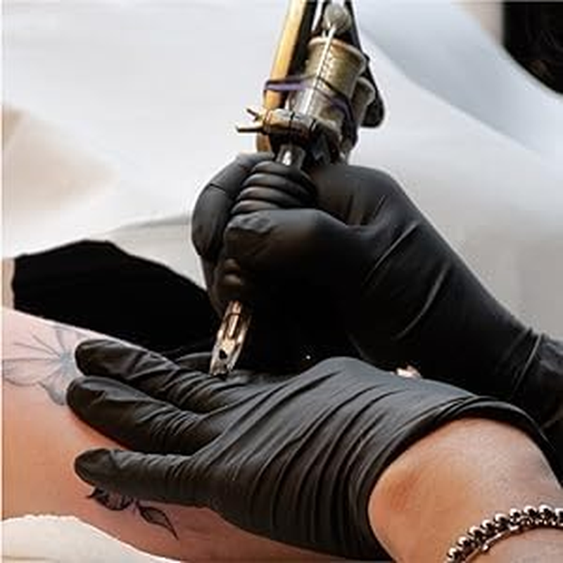 Blackwork Nitrile Tattoo Gloves (100 Pack) - Black, Non-Latex, Thin, Soft, Strong, Comfortable, Powder-Free Medical Grade Exam with Elasticity & Textured Grip. Disposable image number 5