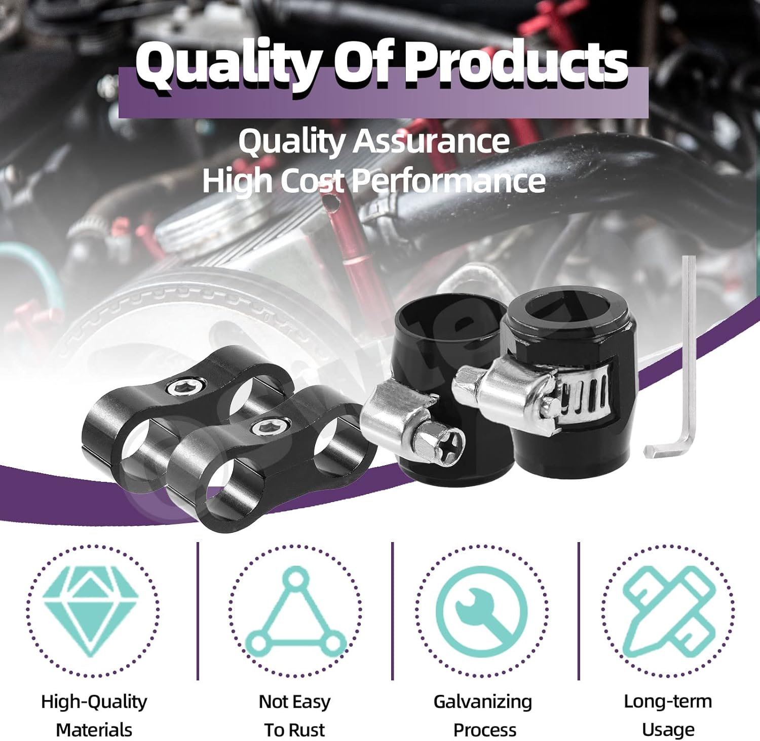 Swpeet 5Pcs 10AN Rubber Hose Connector with Pipe Clamps and Hose Separator Clamp Assortment Kit, Including Wrench and Hose Finisher with Screw Band Clamp Fuel Line Hose Fitting Adapter for 5/8 Hose image number 4