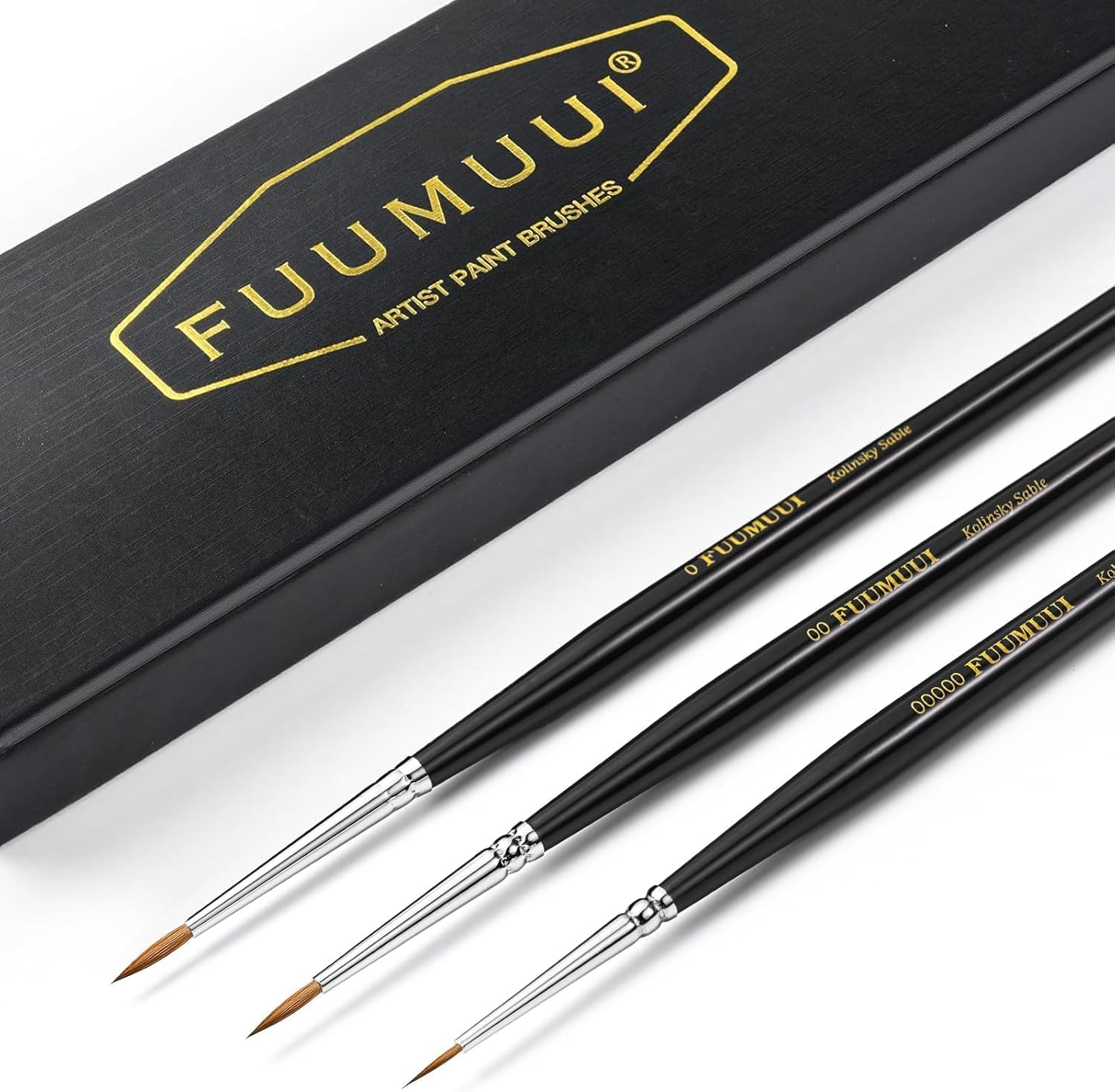 Kolinsky Sable Miniature Paint Brushes, 3Pcs Professional Detail Fine Paint Brushes for Art Painting, Citadel, Vallejo, DND, Models - Sable Brushes for Watercolour, Gouache, Size #5/0, #2/0, #0 image number 3