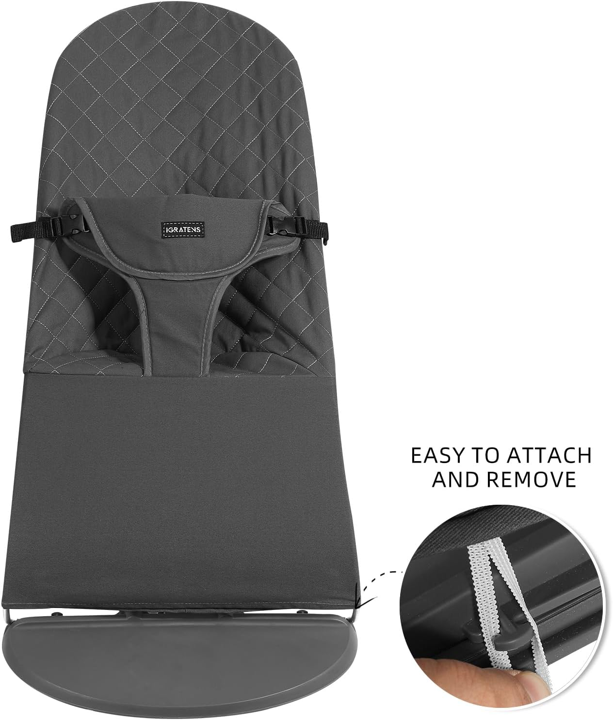 Igratens Fabric Seat for Bouncer - Baby Bjorn Bouncer Cover Compatible with Balance Soft & Bliss Model, 100% Cotton, Skin -Friendly, Machine Washable, Black - Pink image number 7