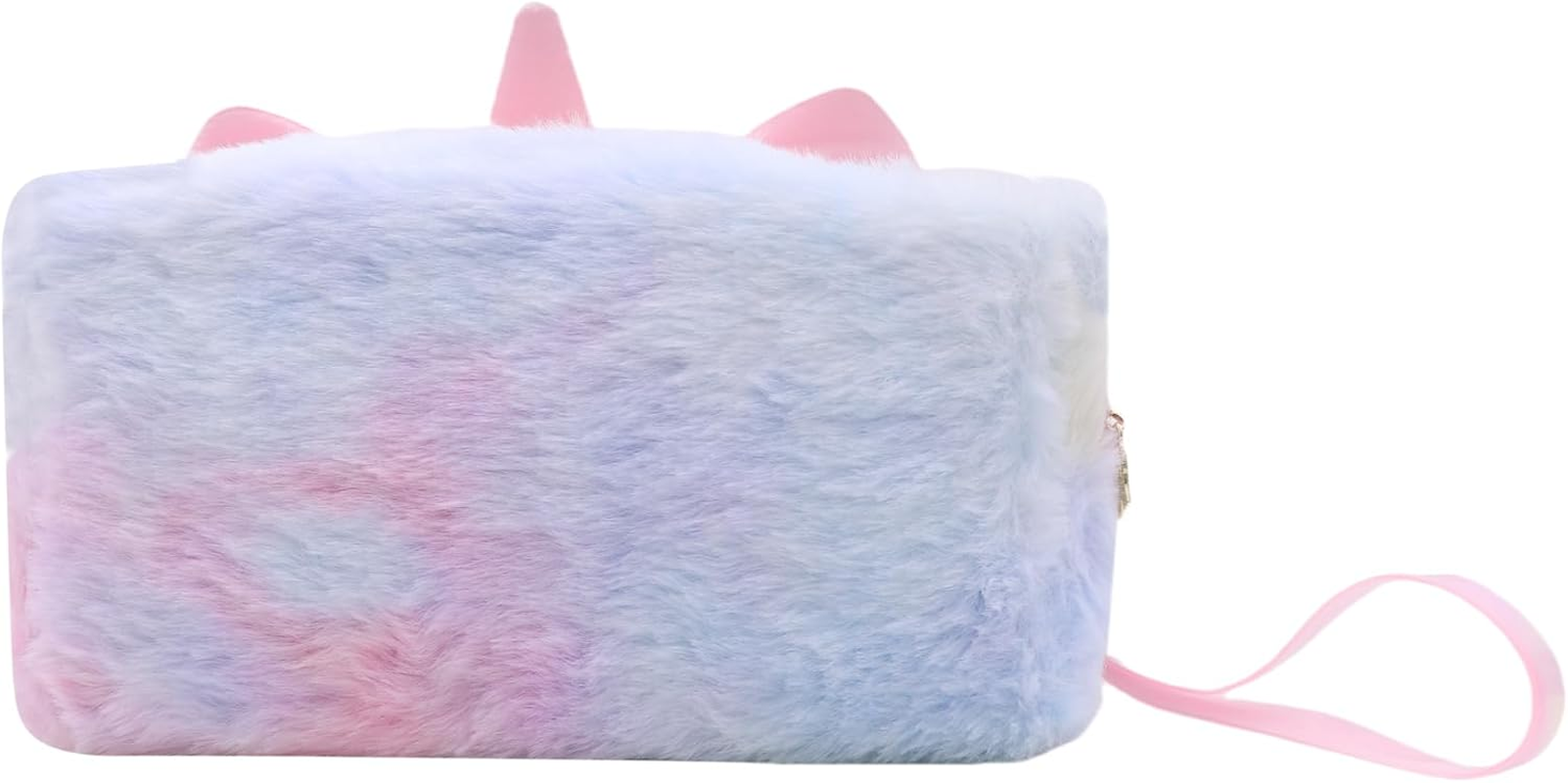 DDPOND Cute Cartoon Unicorn Makeup Bag Big Eyes Plush Travel Cosmetic Organizer Bag Fluffy Hanging Toiletry Bag for Women Girls - Purple image number 6