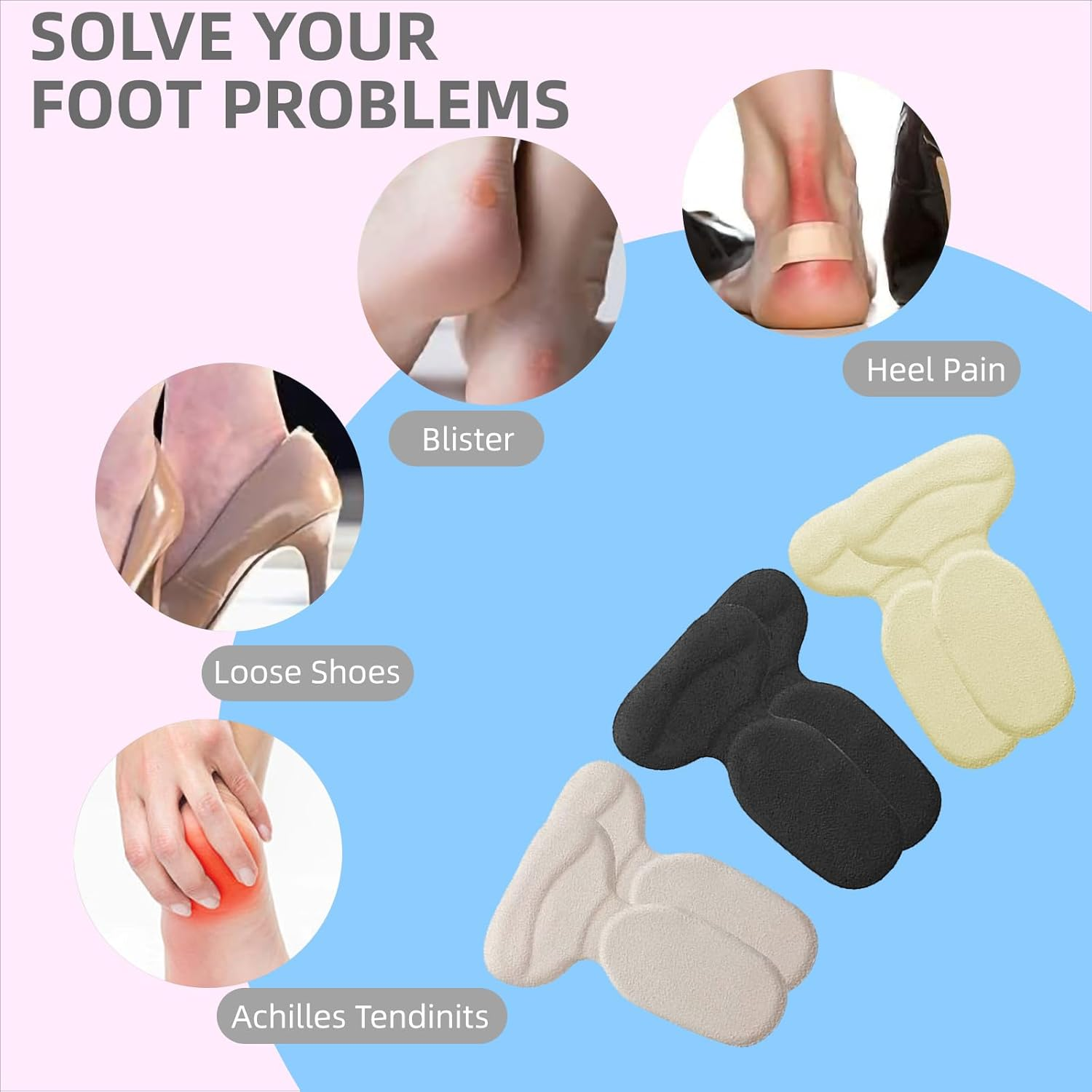 Reusable Heel Grips for Women Shoes, Heel Pads for Shoes That Are Too Big, Self-Adhesive Heel Protector Inserts for Blister Prevention and Loose Fit Adjustment, Cushioned Design, 10 Pack image number 4