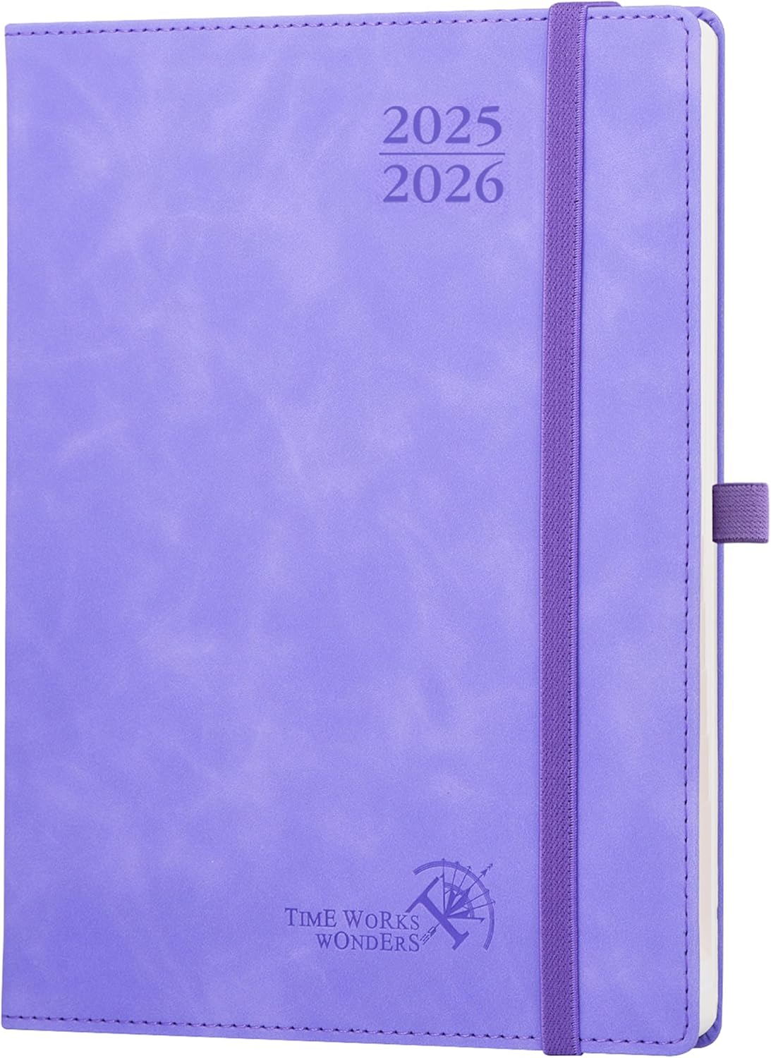 POPRUN Academic Diary Week to View 2025-2026 Large PU Leather Soft Cover 26.5 X 21.5 Cm - 25/26 Weekly Planner & Notebook in One, Inner Pocket, Monthly Tab (Lilac)