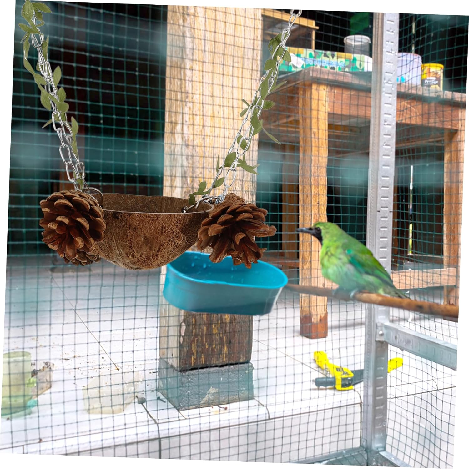 Toyvian Coconut Shell Nest Parrot Toy Bird Swing Bird Bed Decorative Birdcage Toy image number 4
