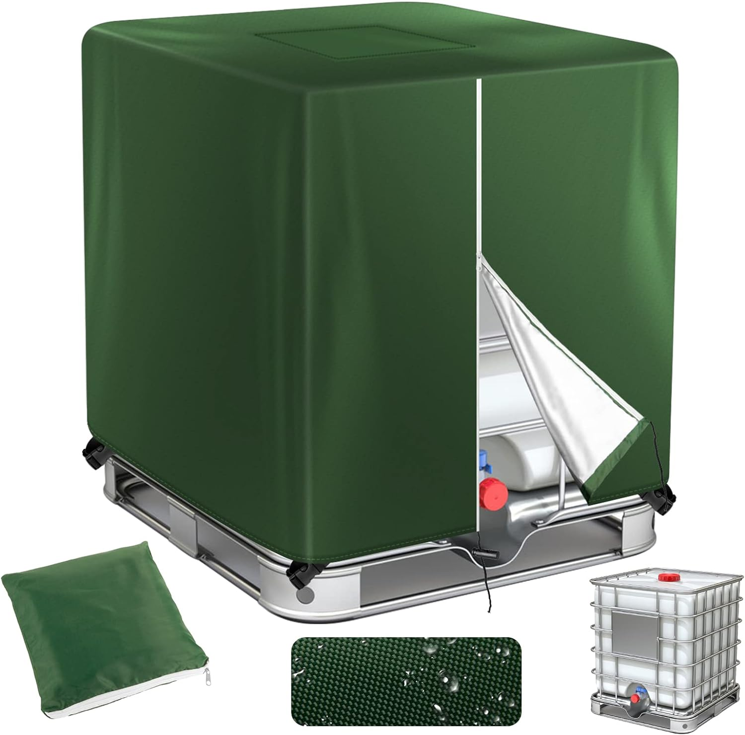 Zipper IBC Tote Cover Barlic 275 Gallon for 420D 1000L Outdoor Water Tank Protective Cover(Black)