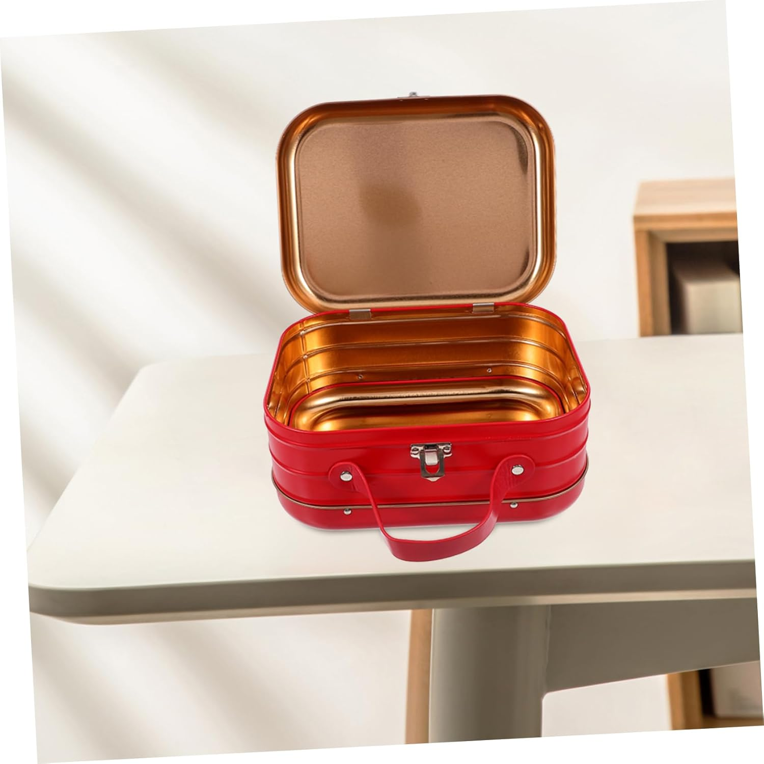 Portable Tinplate Suitcase Box Keepsake Jewelry Travel Box Small Storage Container Handle image number 6