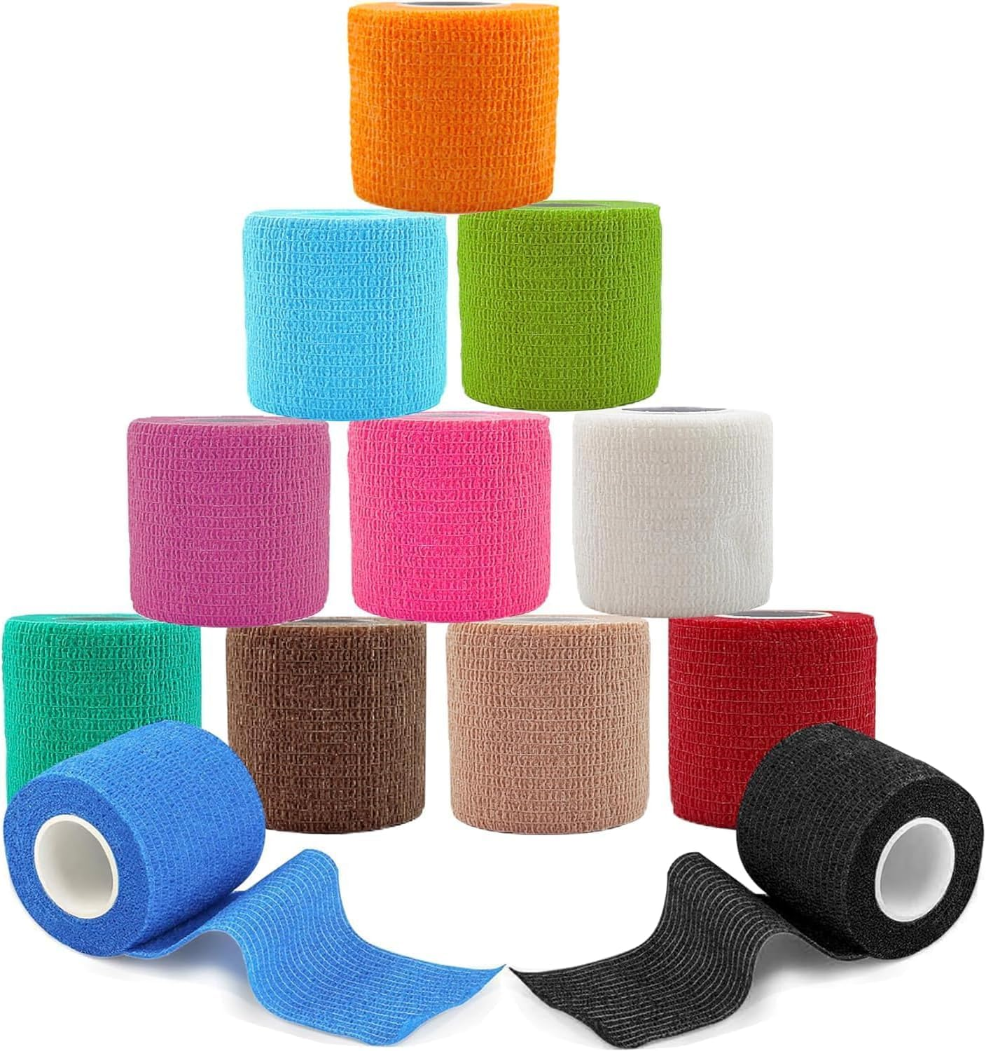 Self Adhesive Bandage Pet Vet Wrap, 12Pcs Self Adherent Cohesive Bandages Elastic Athletic Sports Tape Breathables Wound Tape,Non-Woven Elastic Bandage Breathable Cohesive Wrap Bandage image number 4