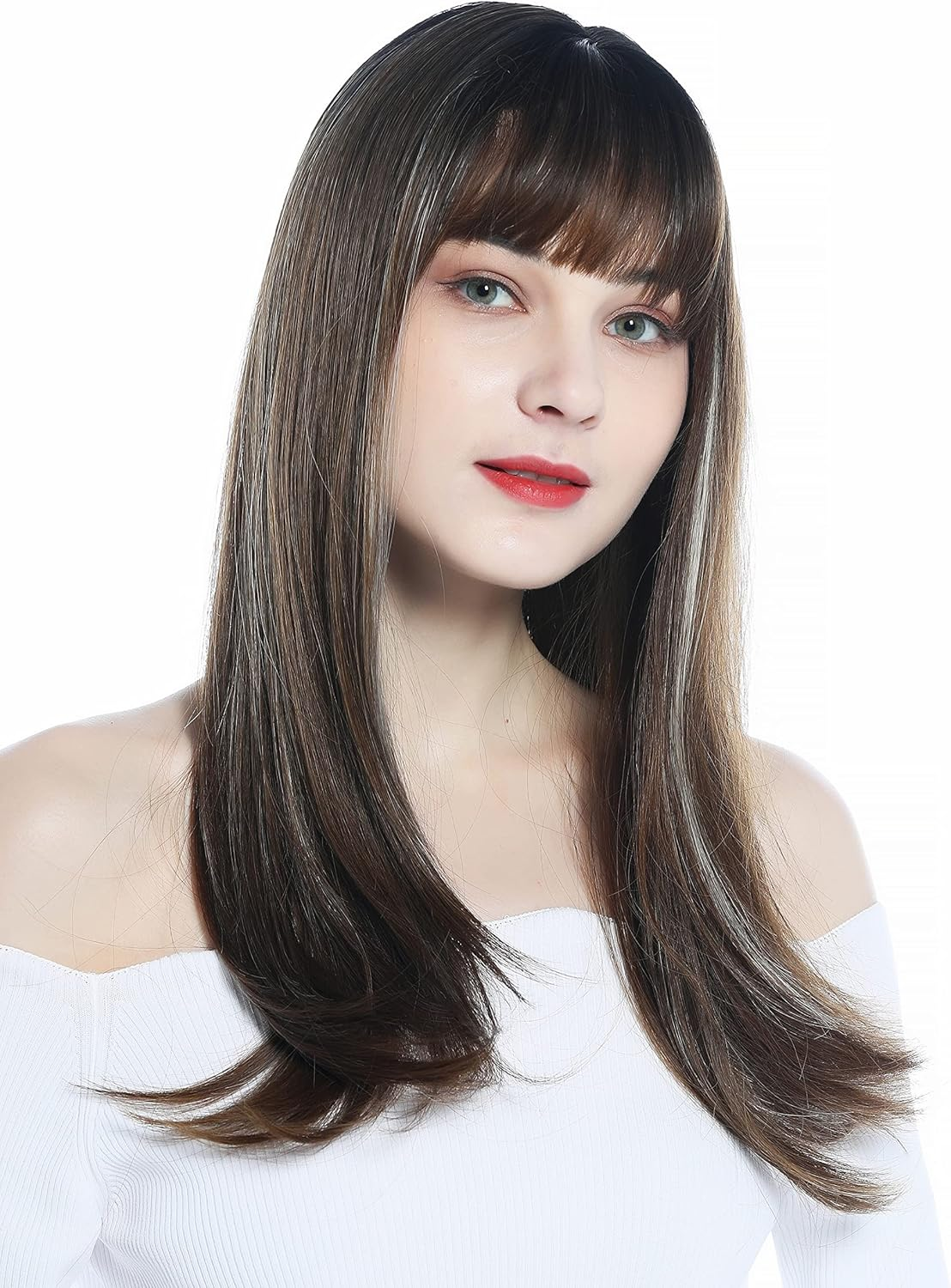 WIG ME up - LC252-8/27-18T/80 Women'S Wig Long Straight Fringe Brown Platinum Blonde Highlights