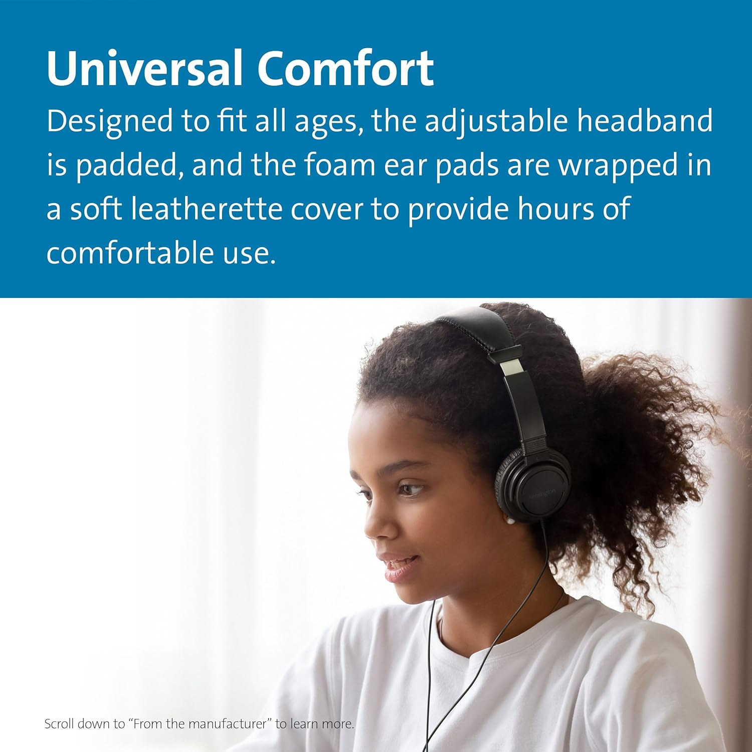 Kensington Classic EQ USB-C Headphone, 6 Ft (1.8M) Nylon Braided Cord, for School, Kids, Adults, Padded Adjustable Headband, Black (K97602WWB) image number 4