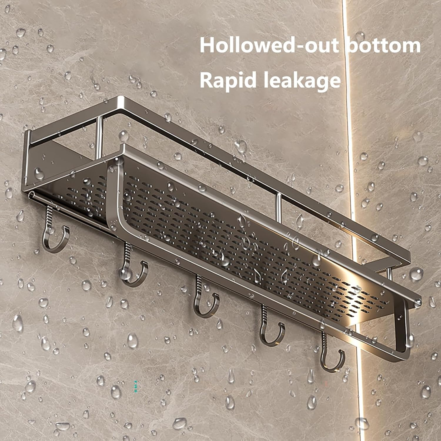 ZOOMTEC Large Shower Caddy with 5 Hooks and Removable Towel Bar, W50&times;D12Cm Rustproof Shower Organizer, Wall-Mounted No Drilling Bathroom Caddy for Balcony (Black)