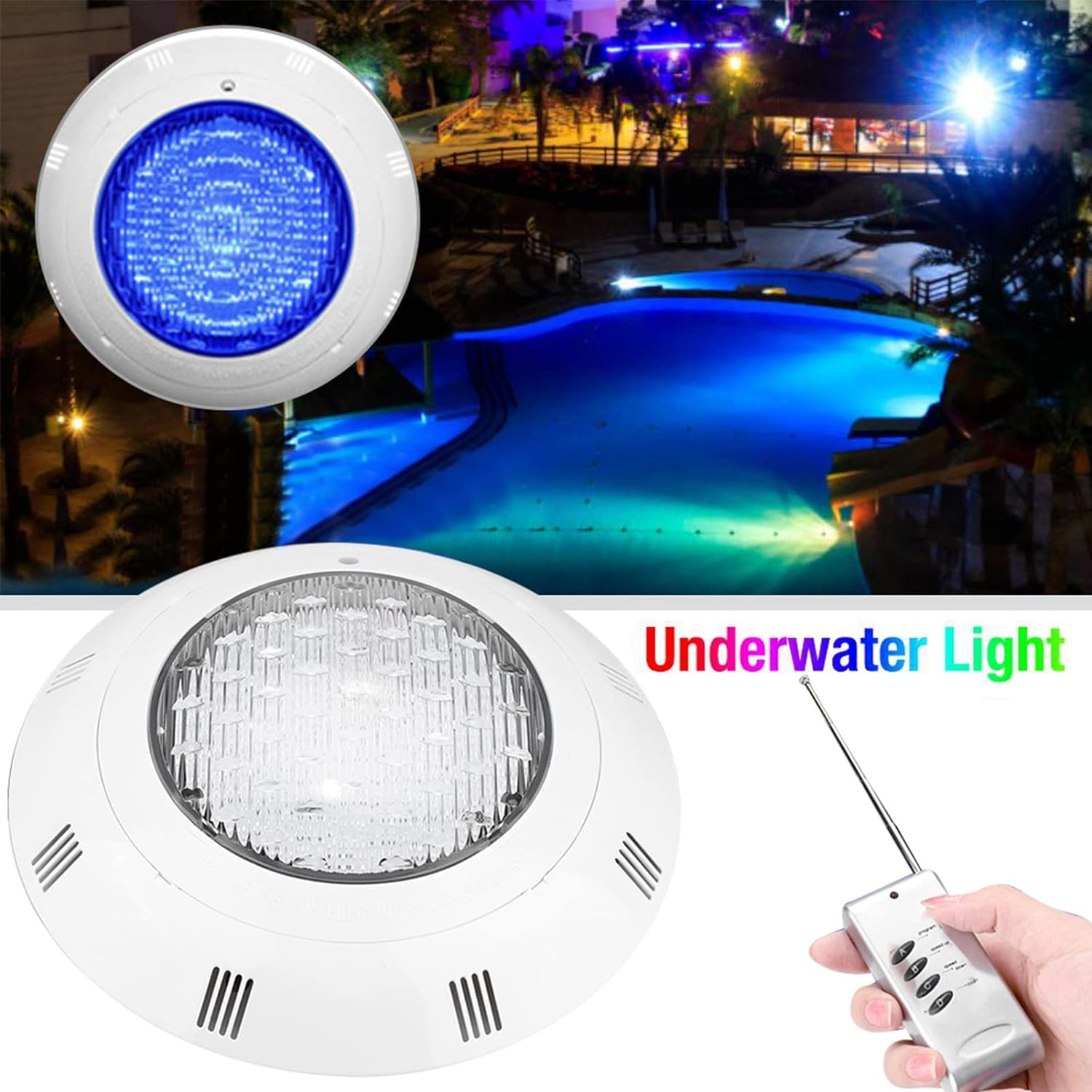 Bewinner Multi-Color LED RGB Swimming Pool Light, 35W 360 SMD IP68 Waterproof Bead LED Light Adjustable, Underwater Lighting Decoration Landscape Lighting with Remote Control image number 1