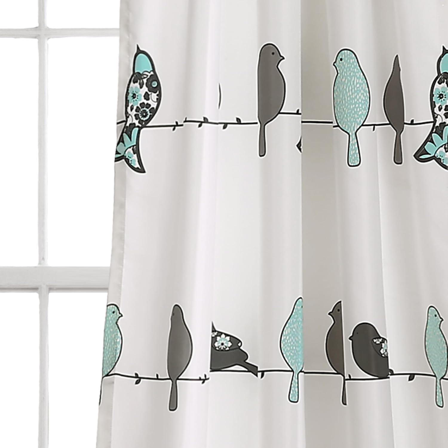 Lush Decor Rowley Birds Light Filtering Window Curtain Panels, Pair, 52" W X 84" L, Blue & Gray - Colorful Floral Print - Whimsical & Playful Bird Curtains for Bedroom, Living Room, or Dining Room