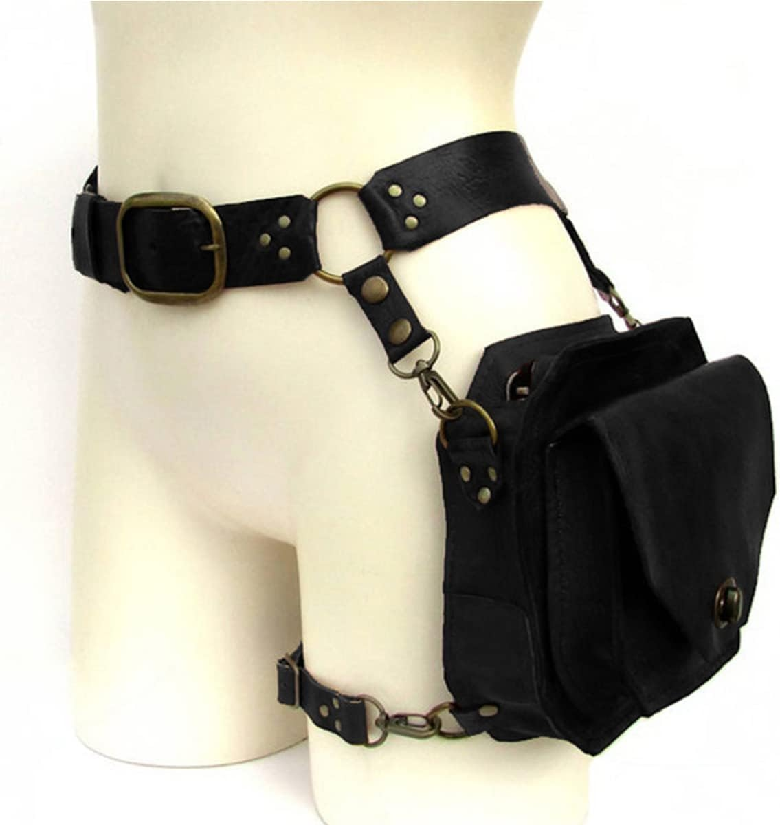 Medieval Steampunk Vintage Waist Belt Bag, Rock Leg Pouch with Adjustable Belt Loop and Zipper for Men Women Outdoor Travelling, Black image number 6