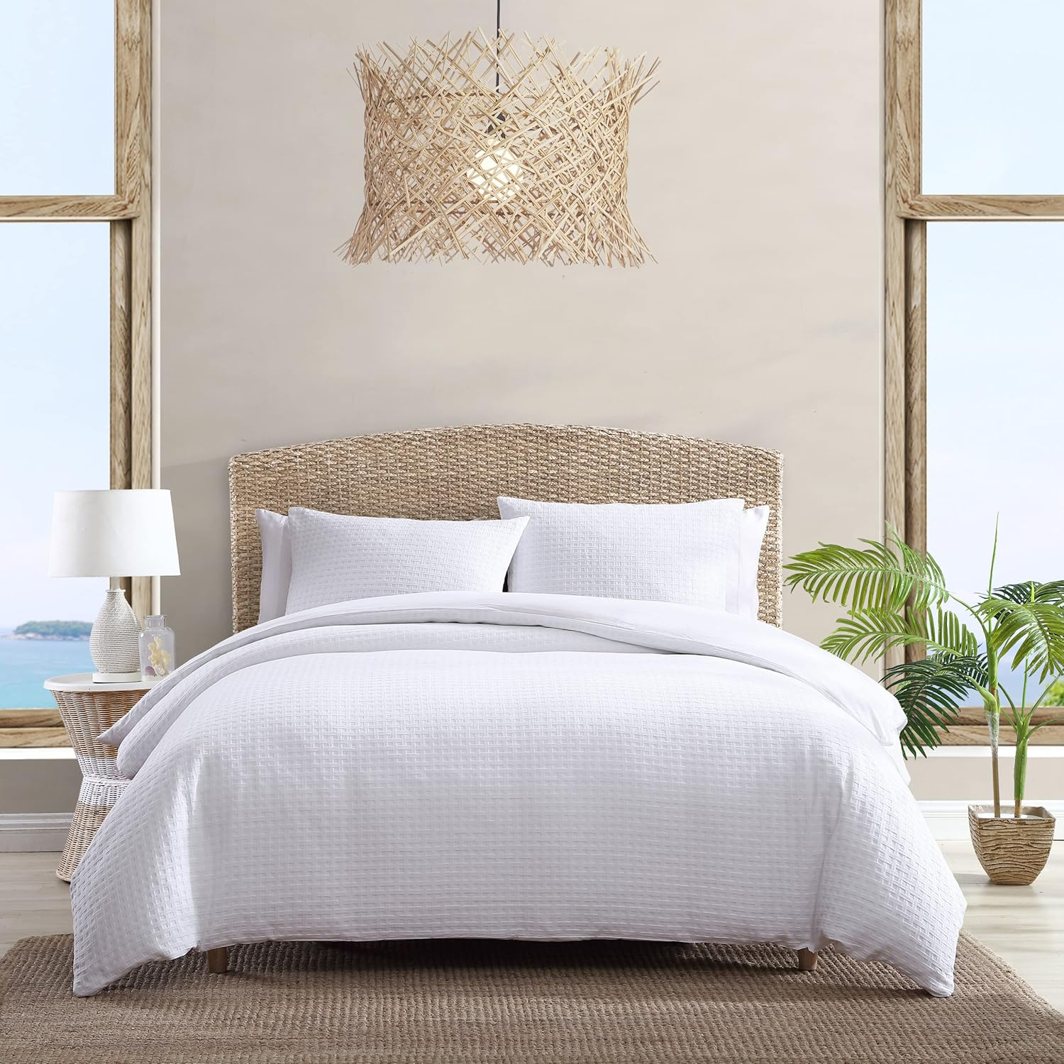 Tommy Bahama - King Duvet Cover Set, Soft Cotton Bedding with Button Closure, Includes Matching Shams (Basketweave White, King)