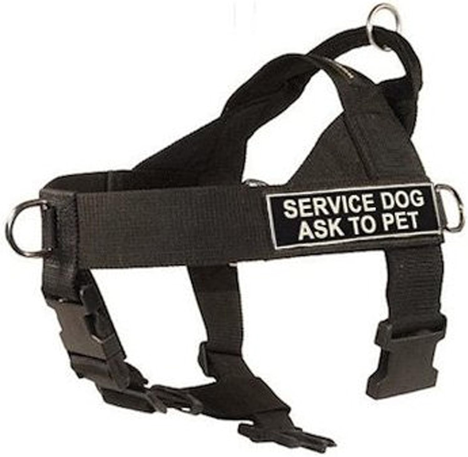 DT Universal No Pull Dog Harness, Service Dog Ask to Pet, Black, Large, Fits Girth Size: 31-Inch to 42-Inch