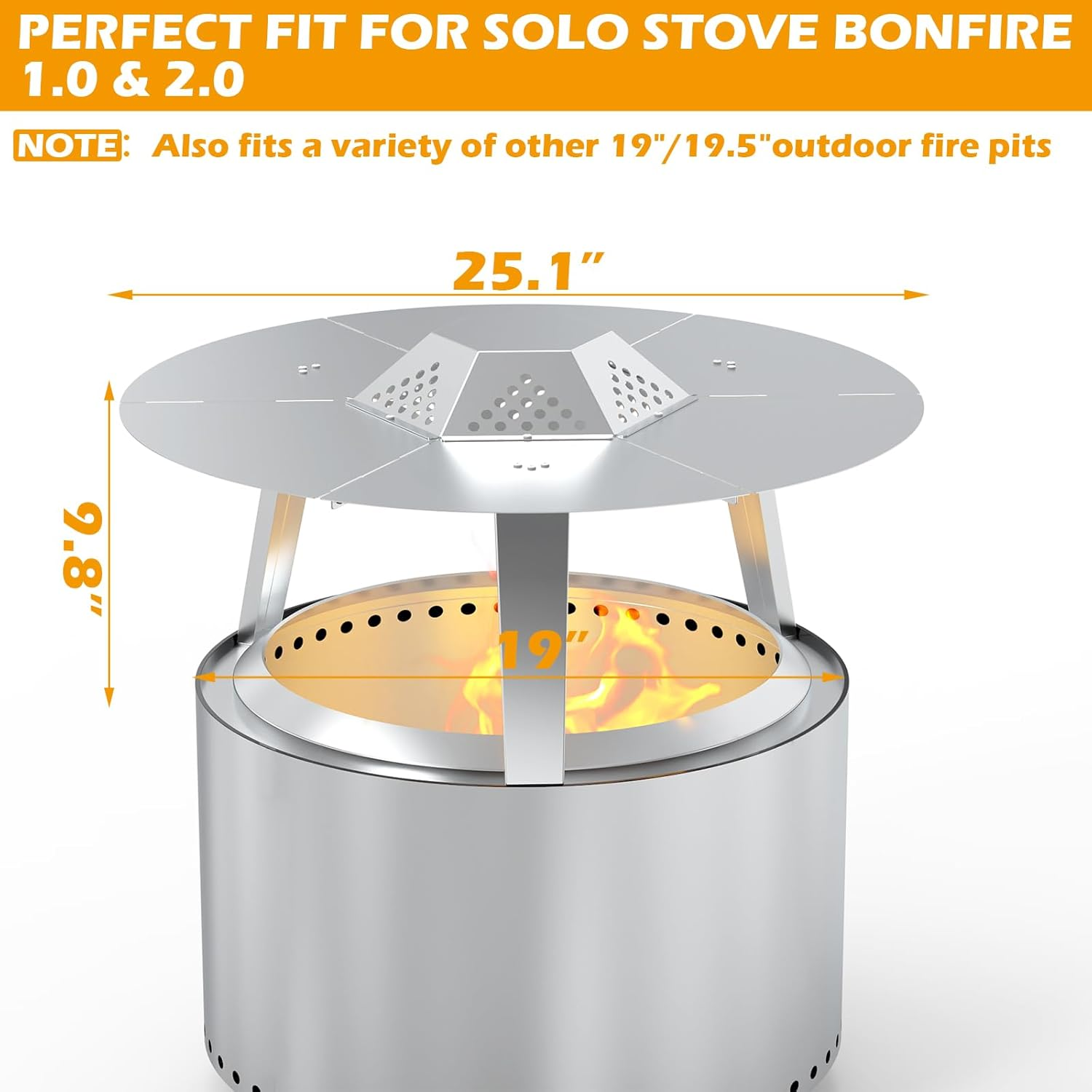 Heat Deflector for Solo Stove Bonfire 19" Accessories Stainless Steel Heat Diffuser for Firepit Captures and Redirects Warmth with Handle and Legs for Outdoor image number 2