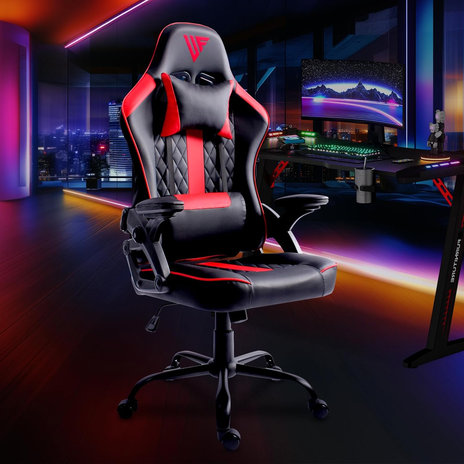 Advwin Gaming Chair with Adjustable Backrest,Armrest,Headrest,Height Adjustable Ergonomic Executive Office Chair with Wider Seat,135&deg; Recliner Racing Chair,360&deg;-Swivel,Black& White